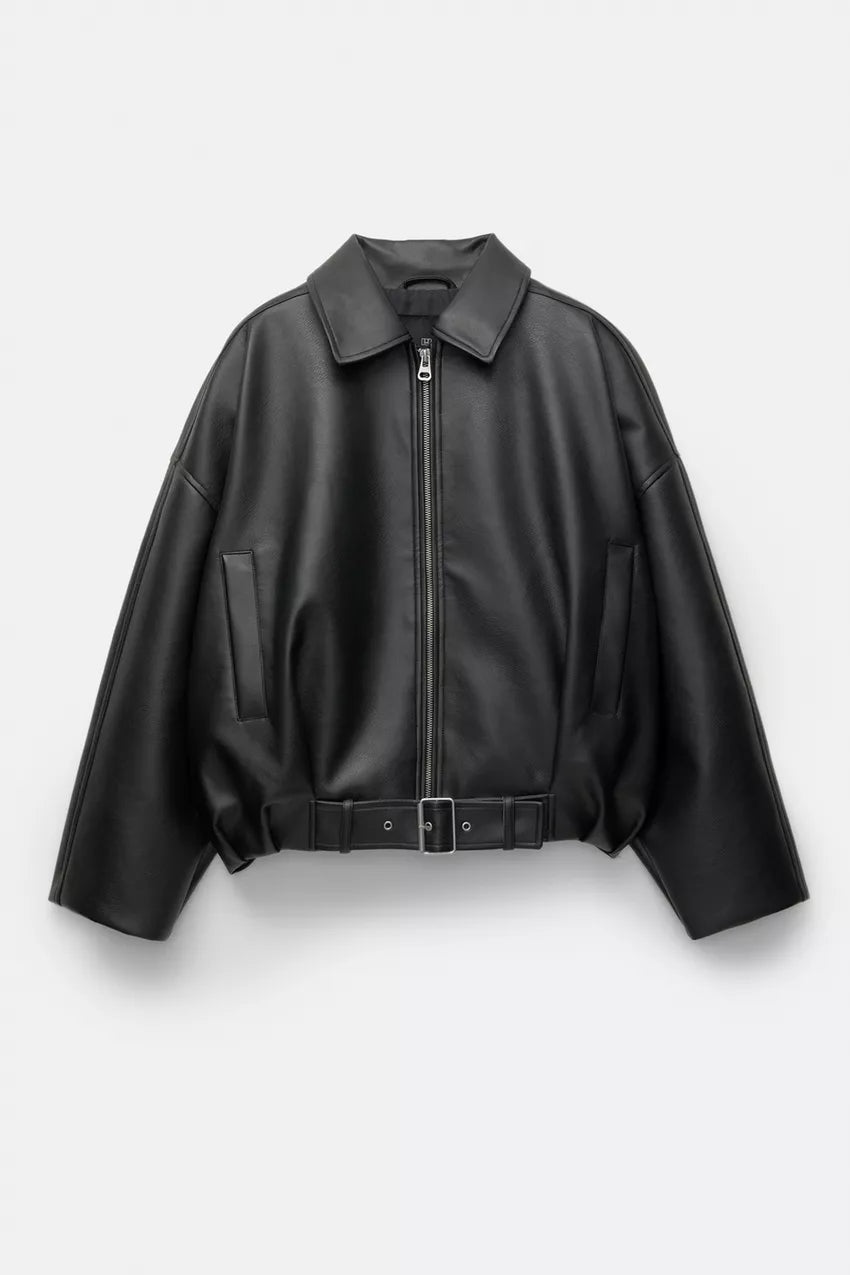 INDIGO | Oversized Faux Leather Bomber Jacket