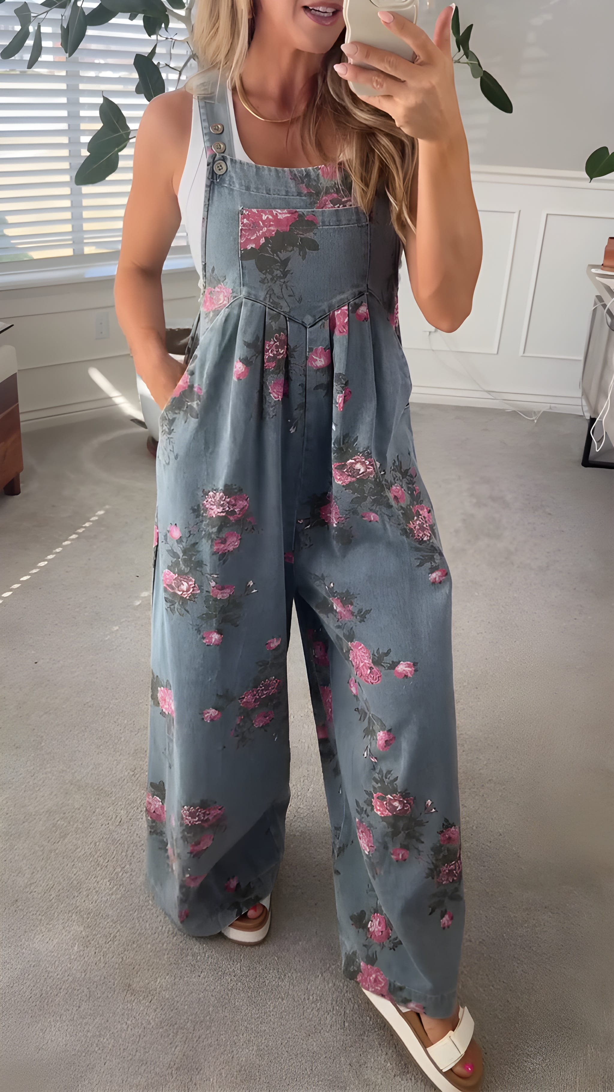 MATILDA | Floral Wide Leg Denim Overall
