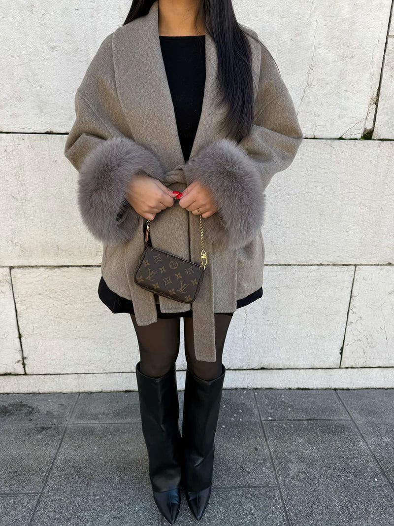 FLORENCE | Belted Fur Wool Coat