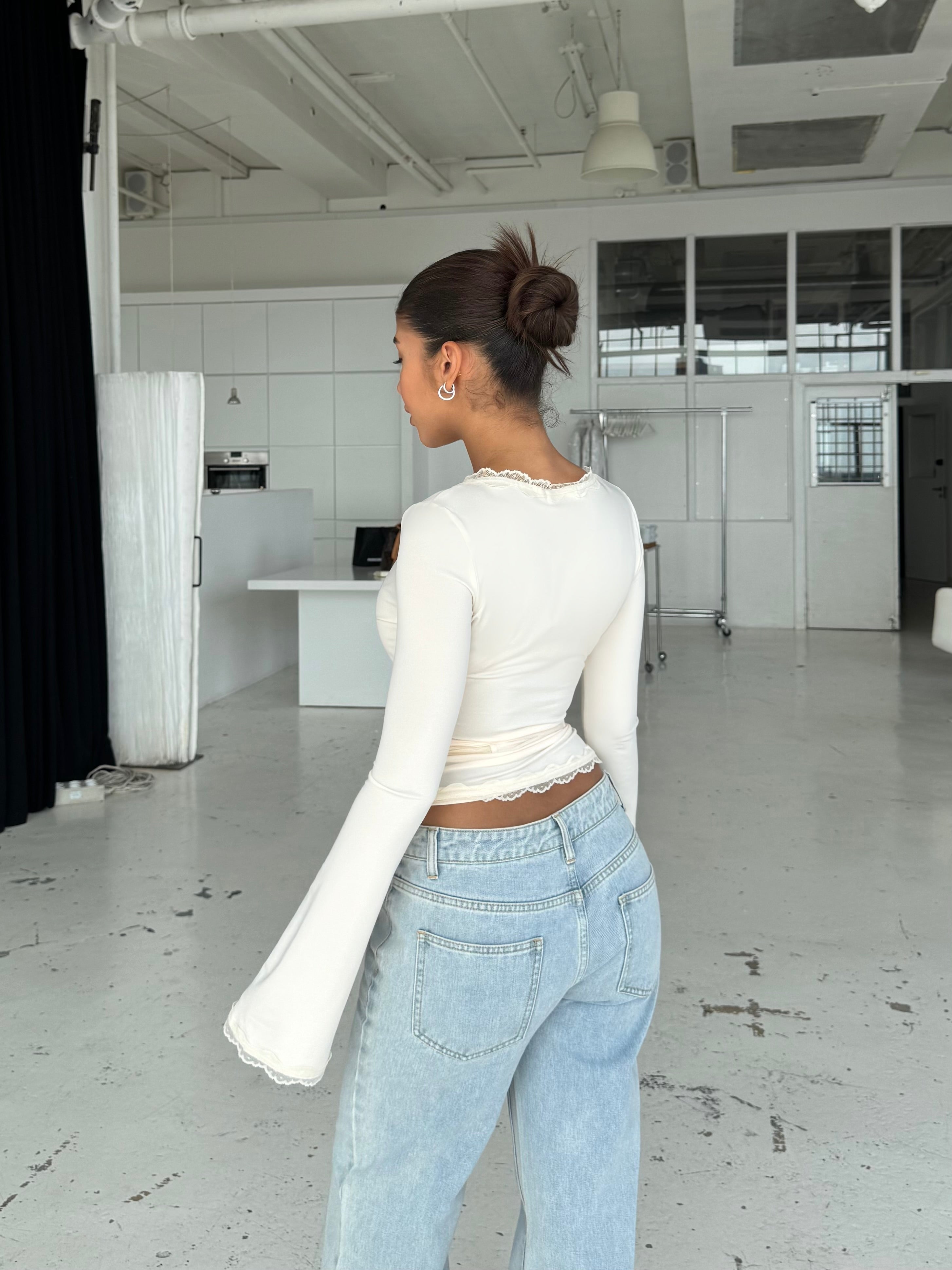 ALINA | Lace Trim Wrap Long Sleeve Top