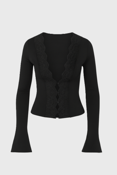 ARIA | Lace Trim Long Sleeve Top