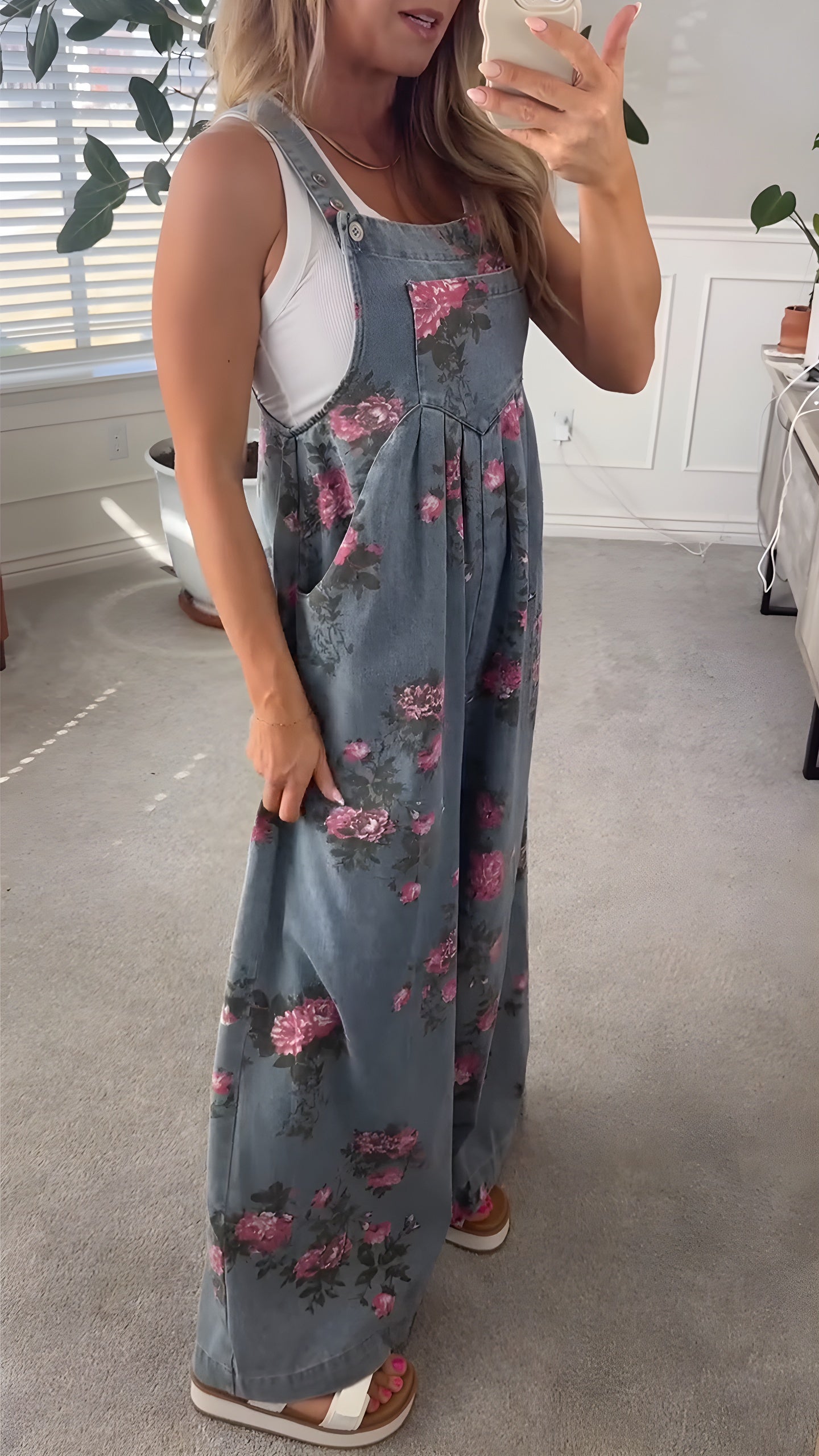 MATILDA | Floral Wide Leg Denim Overall