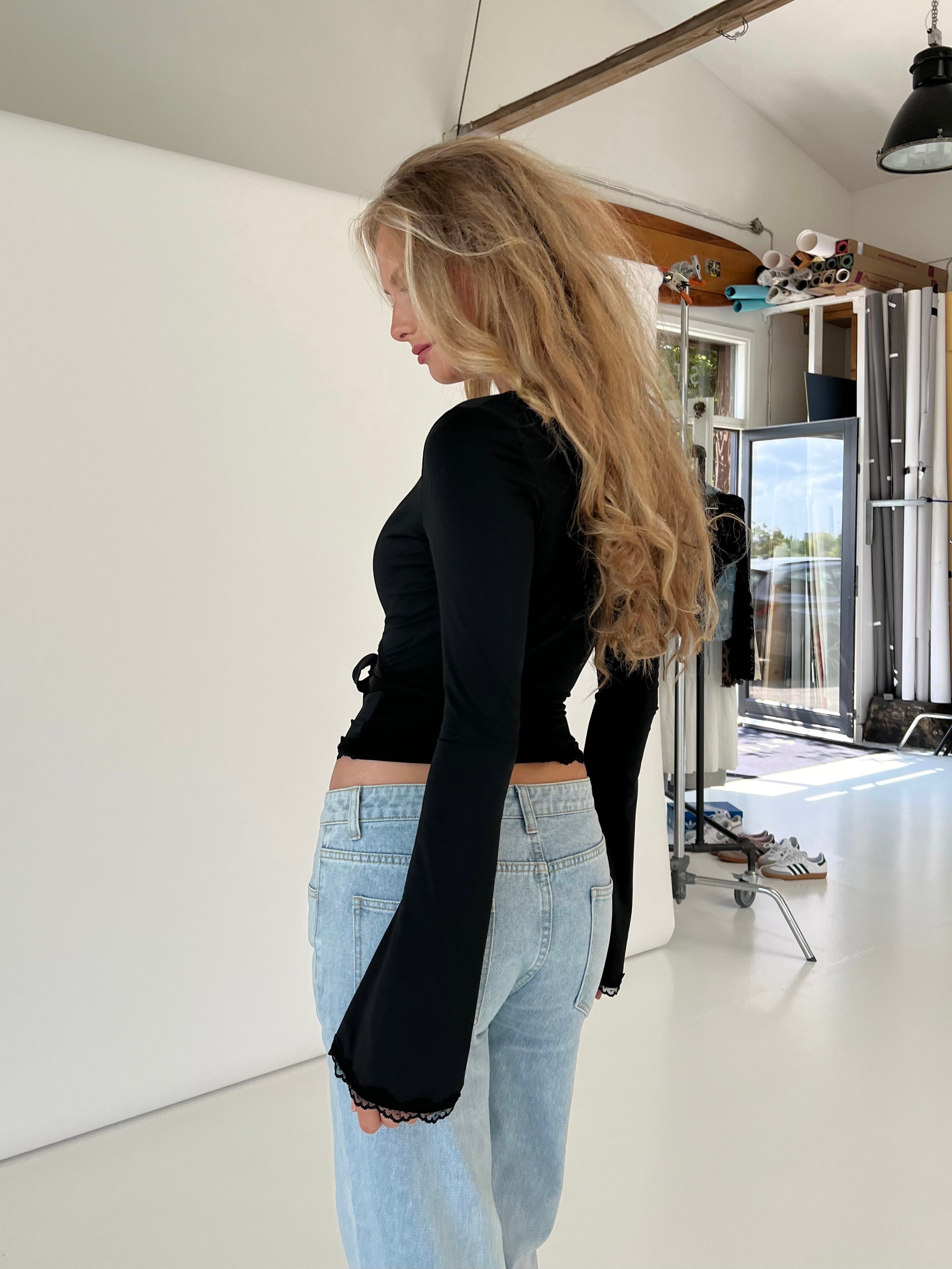 ALINA | Lace Trim Wrap Long Sleeve Top