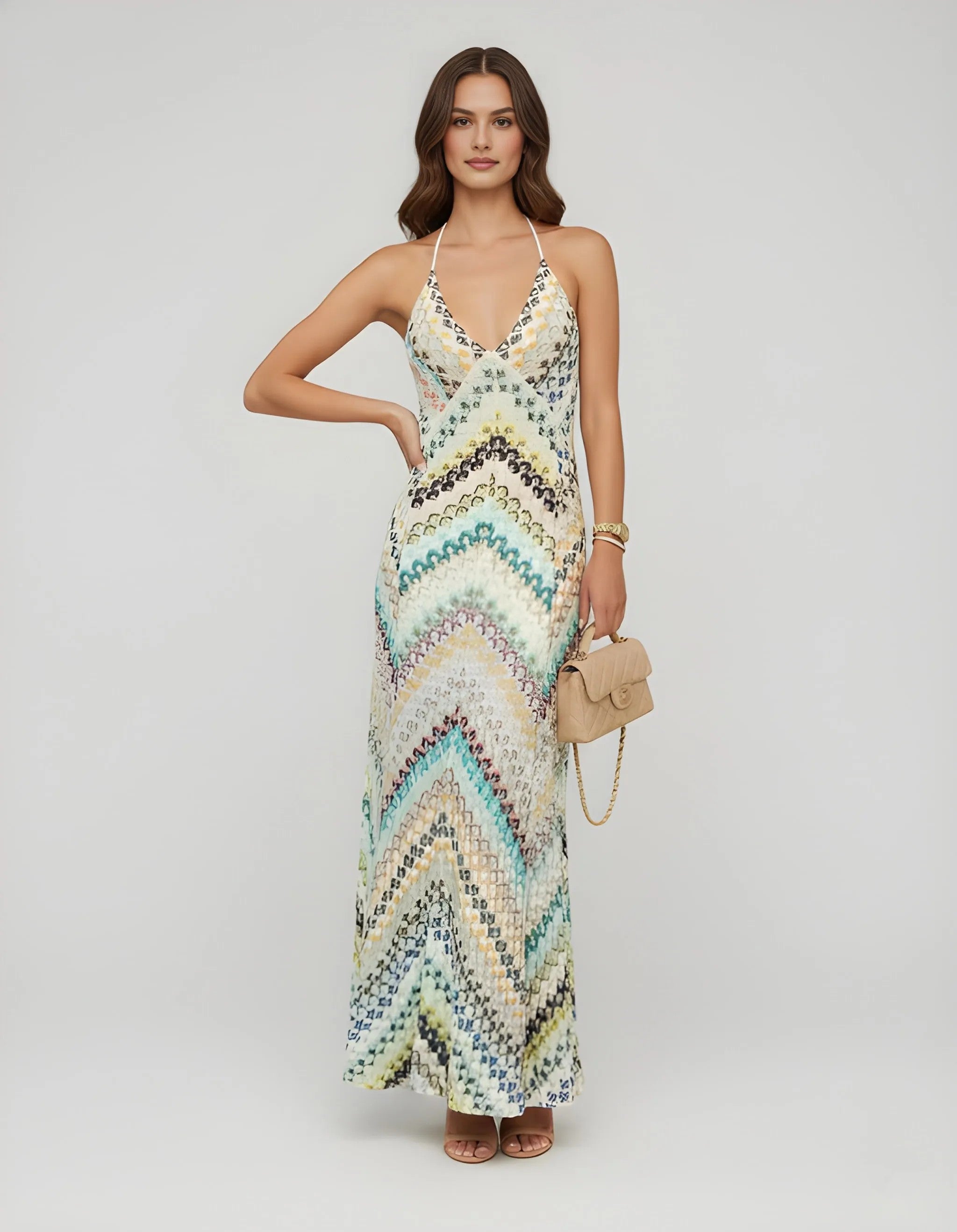 LEONORA | Multi Stripe Zigzag Chevron Maxi Dress