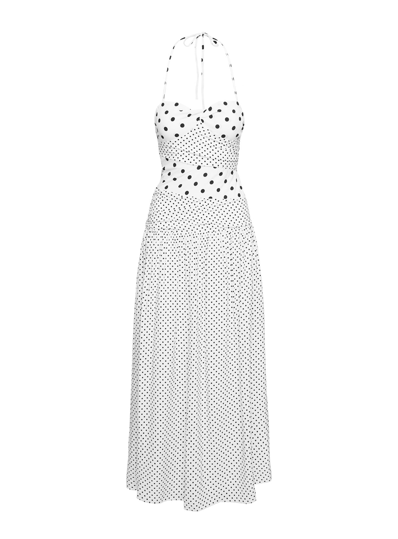 LIVIA | White Polka Dot Halter Maxi Dress