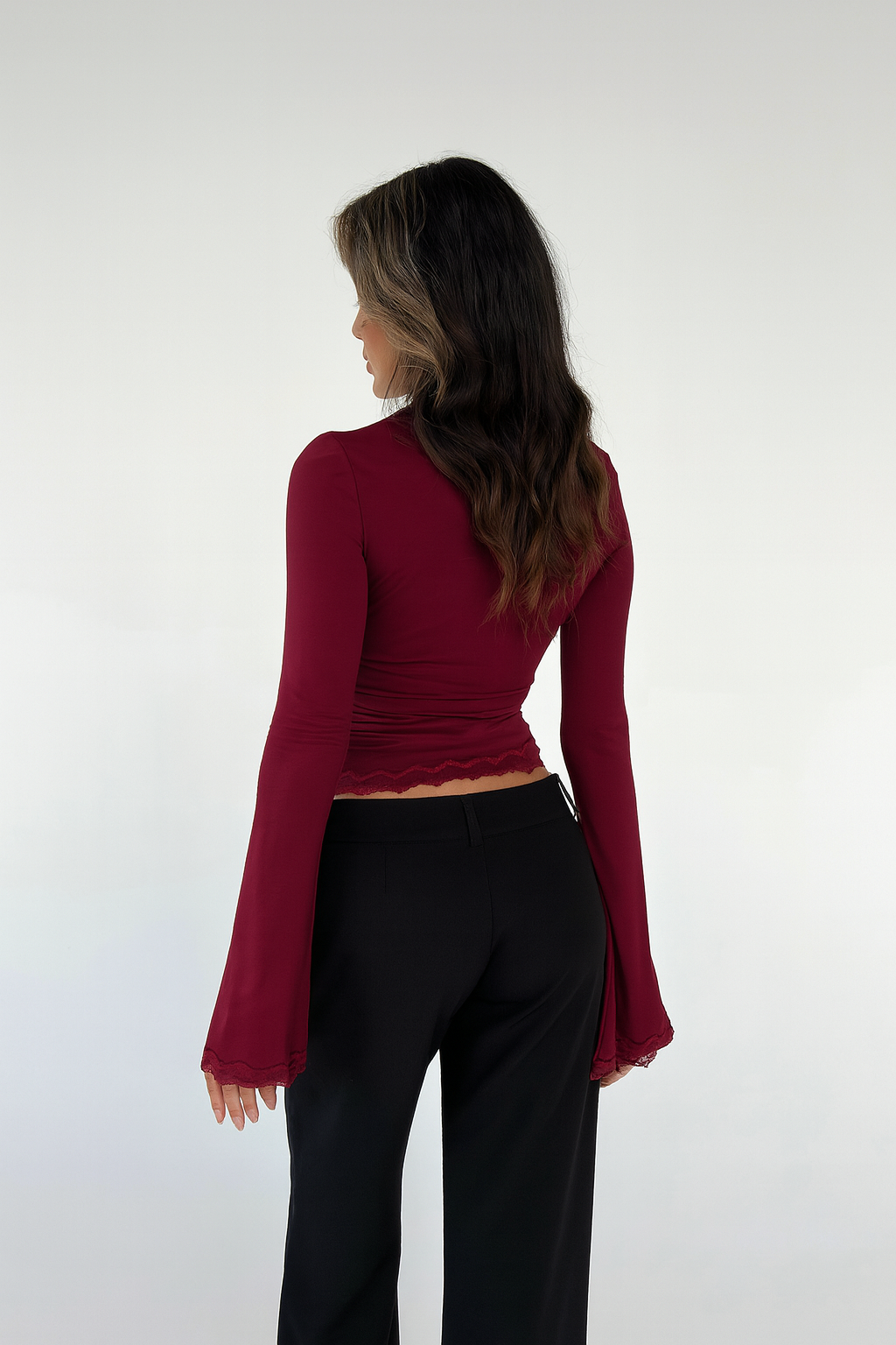 ALINA | Lace Trim Wrap Long Sleeve Top