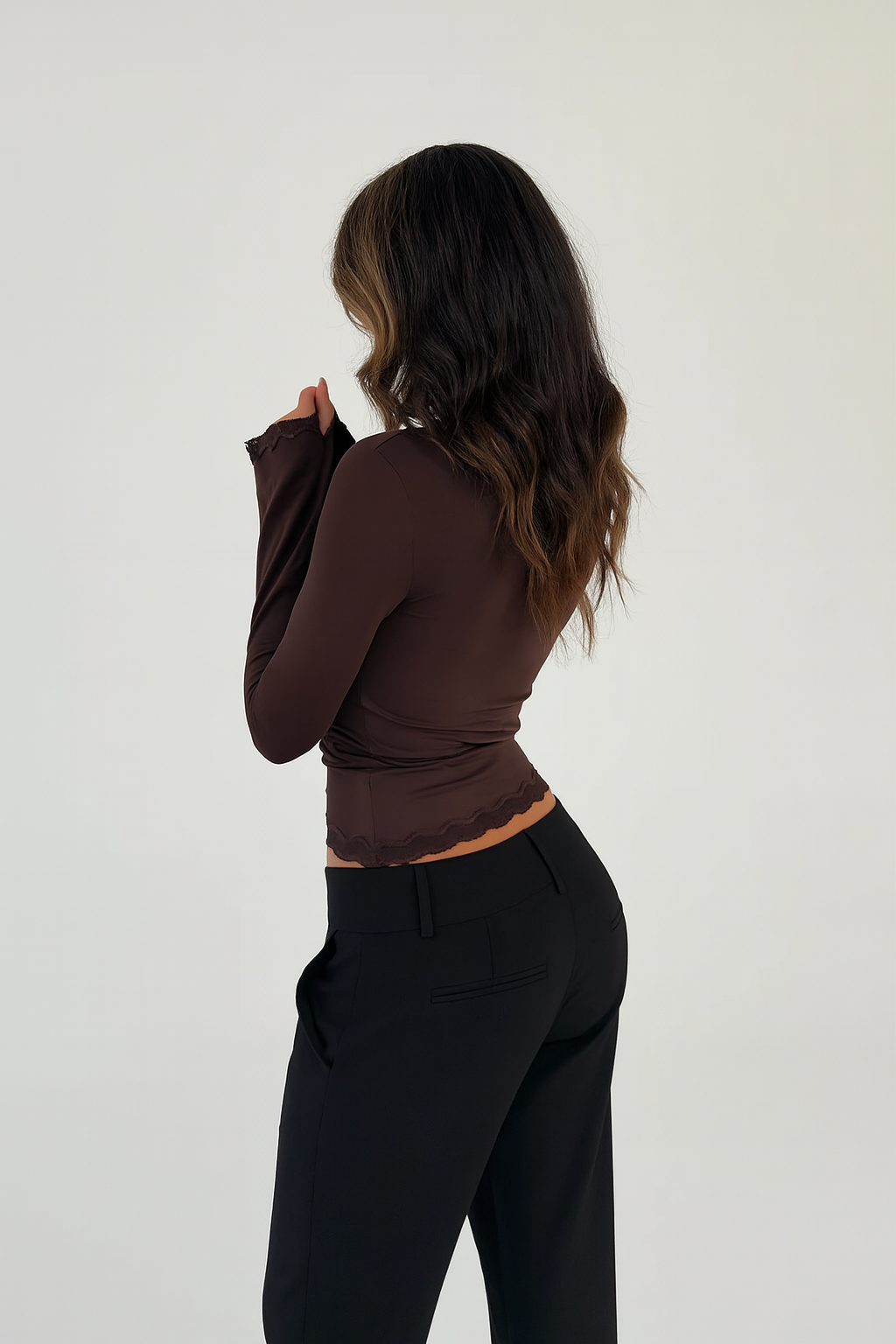 ALINA | Lace Trim Wrap Long Sleeve Top