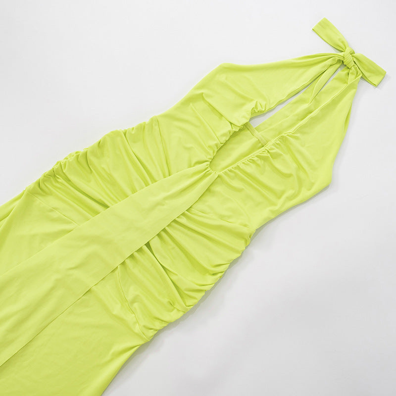 ADELIA | Deep V Halter Maxi Dress