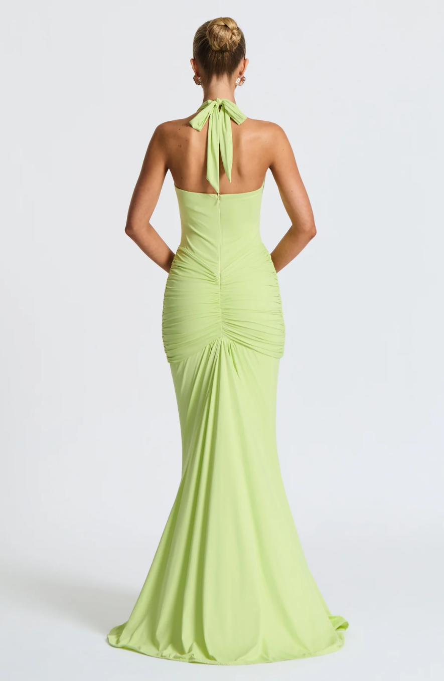 ADELIA | Deep V Halter Maxi Dress