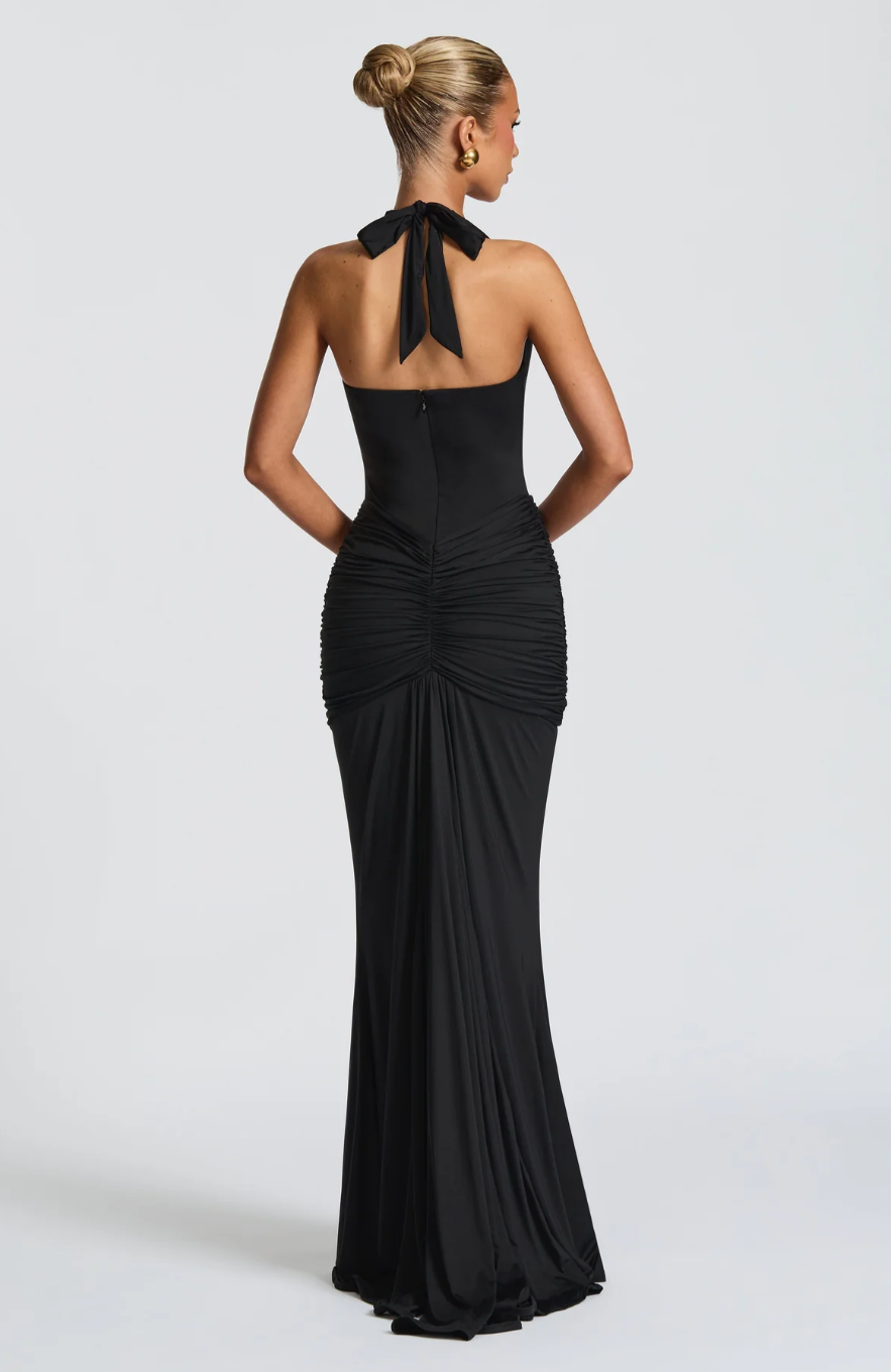 ADELIA | Deep V Halter Maxi Dress