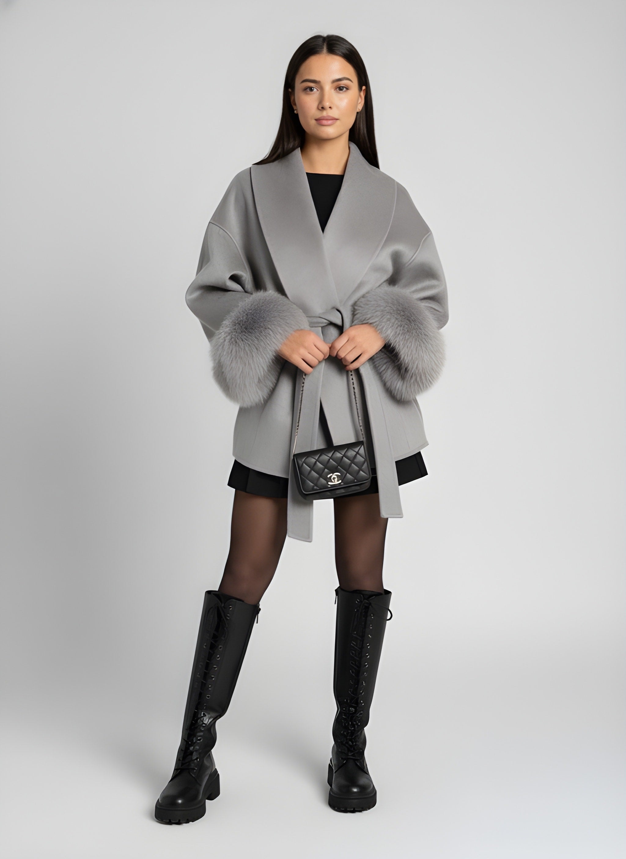 FLORENCE | Belted Fur Wool Coat
