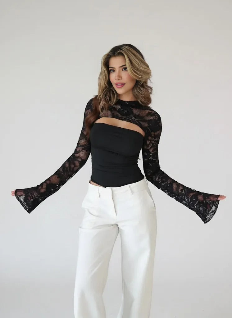 CAMILA | Lace High Neck Cut-Out Top