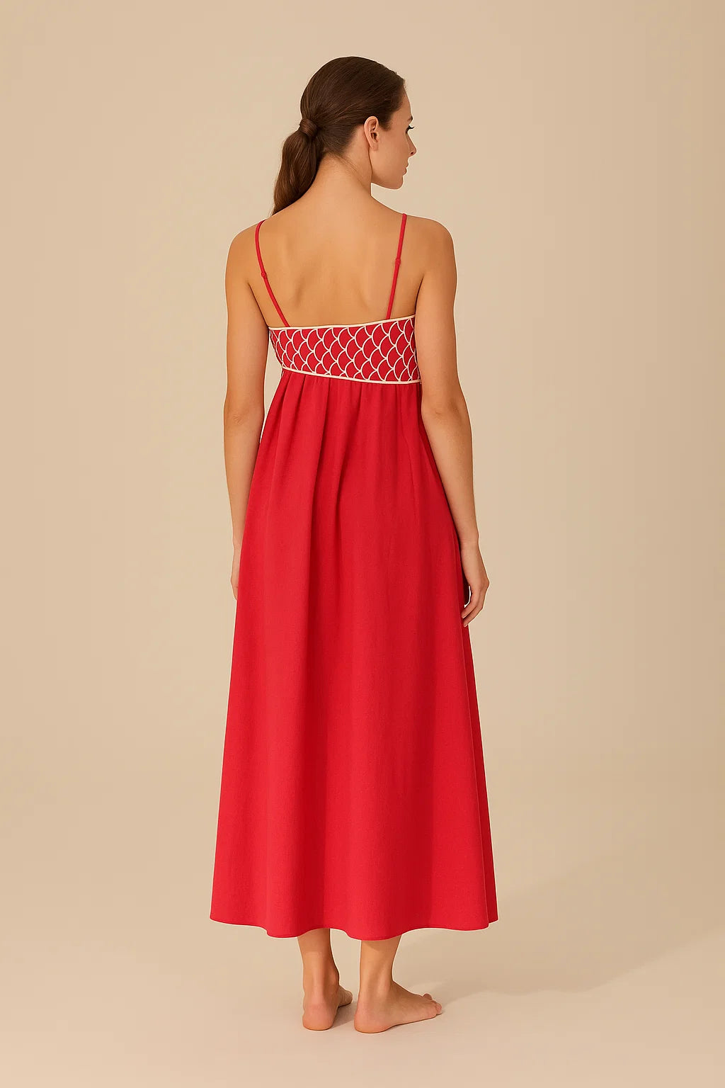 LILY | Pleated Fish Embroidery Maxi Dress