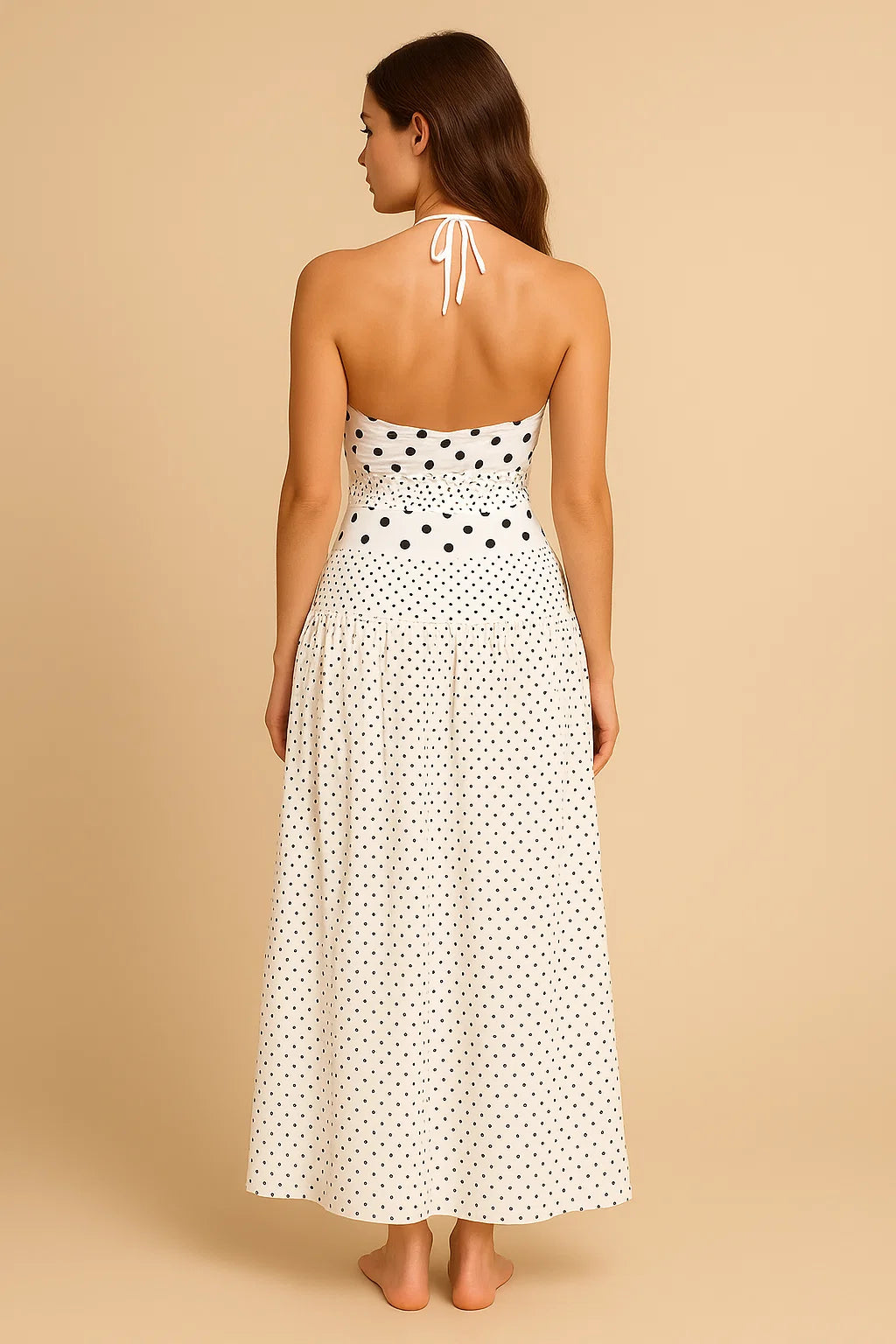 LIVIA | White Polka Dot Halter Maxi Dress