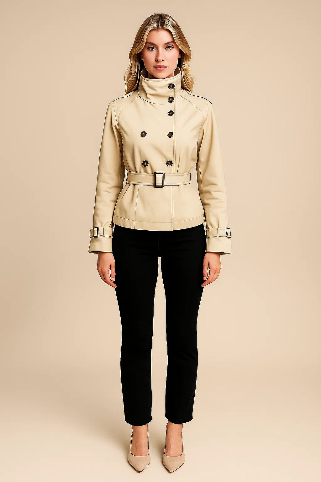 SOPHIE | High-Collar Short Trench Coat