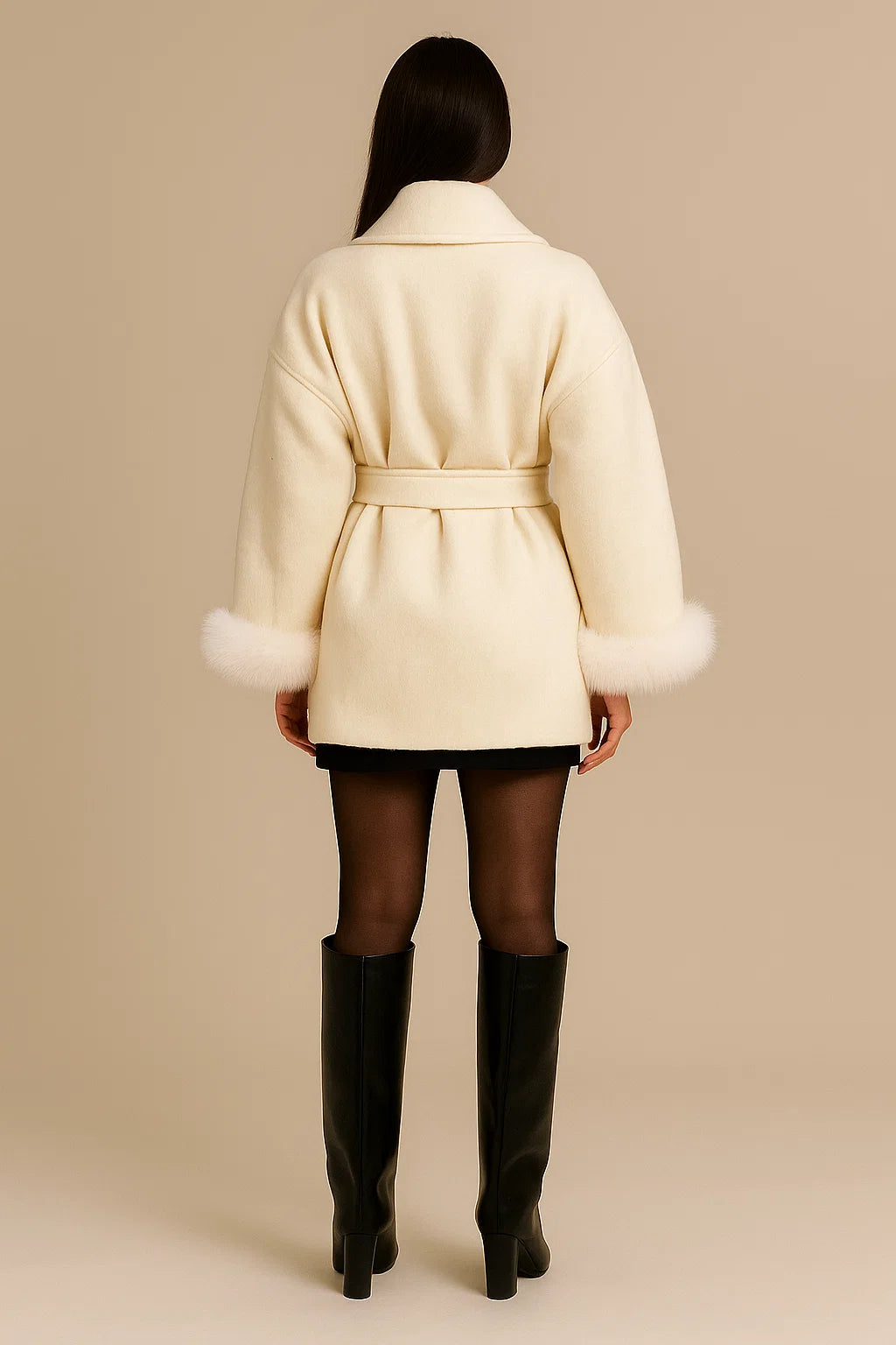 FLORENCE | Belted Fur Wool Coat