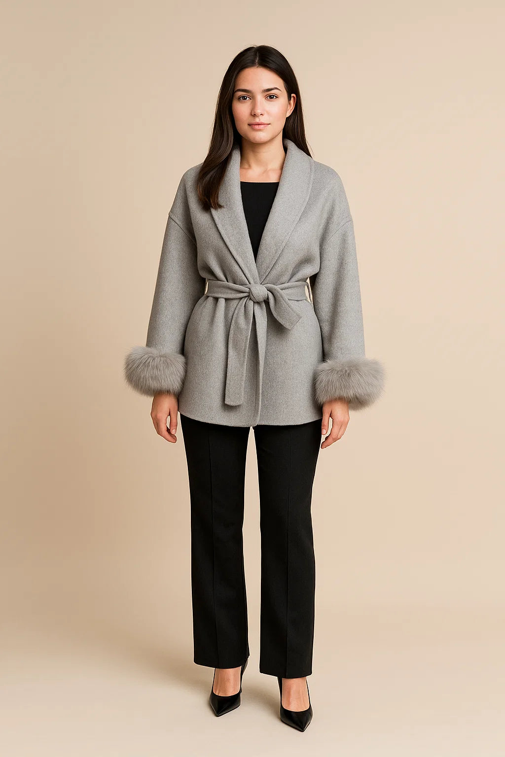 FLORENCE | Belted Fur Wool Coat
