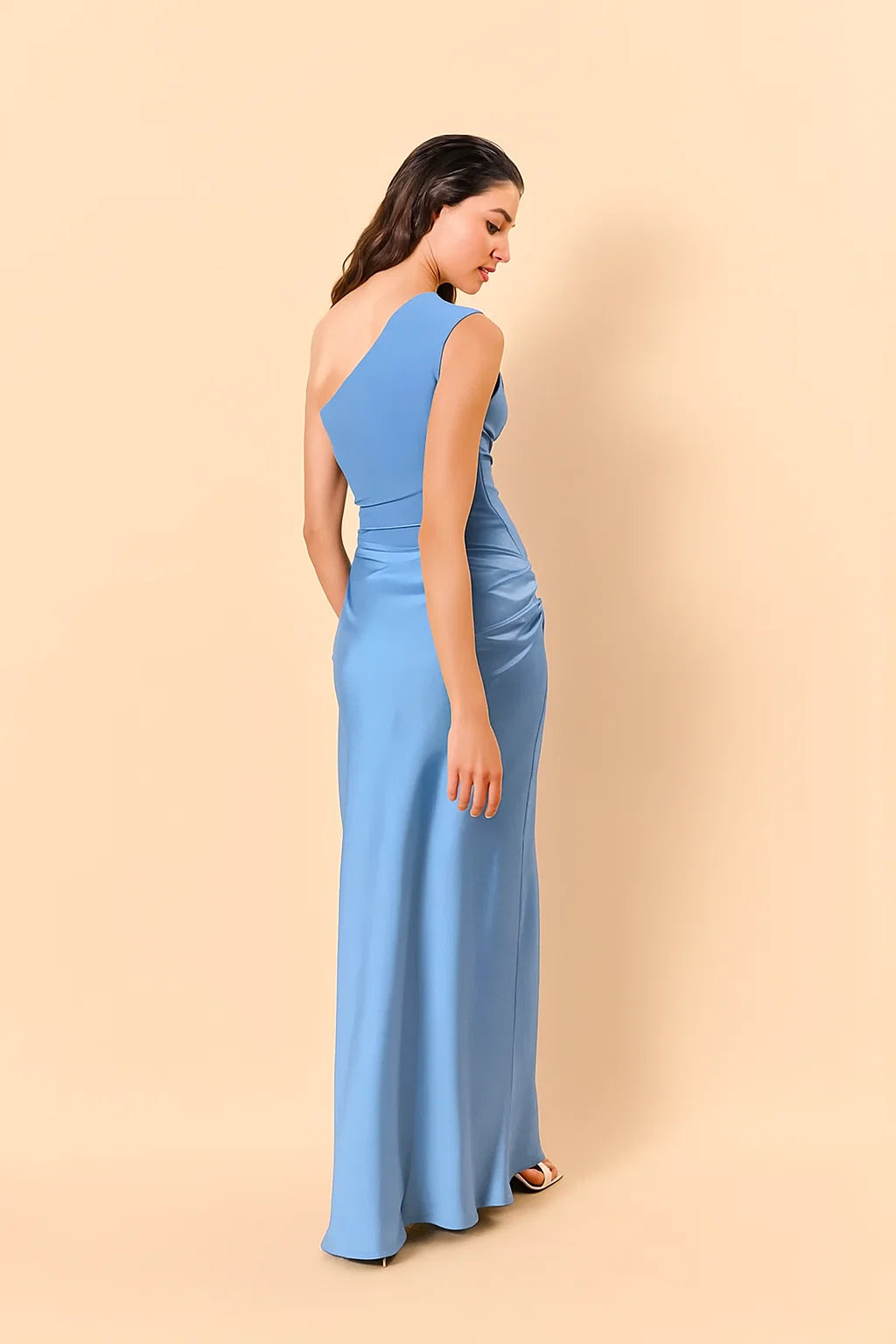 CASSIA | Draped Waist Satin-Panel Maxi Dress