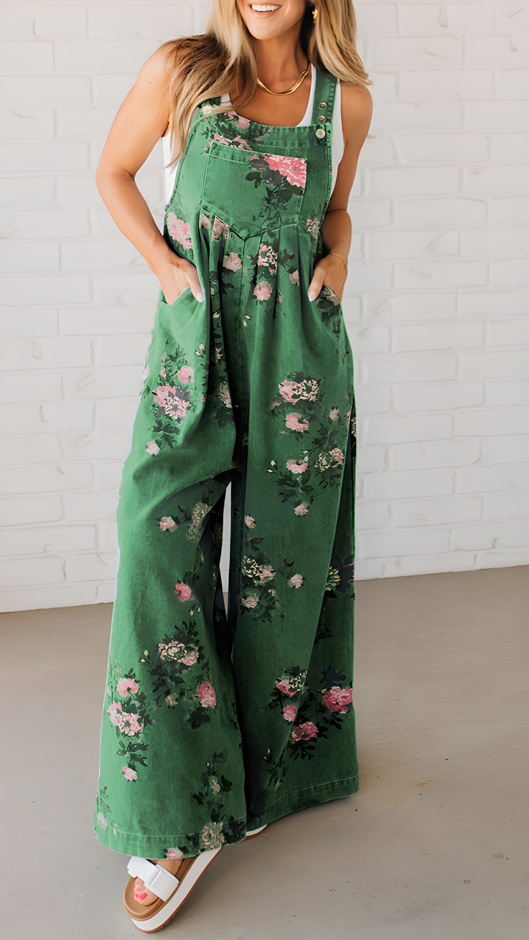 MATILDA | Floral Wide Leg Denim Overall