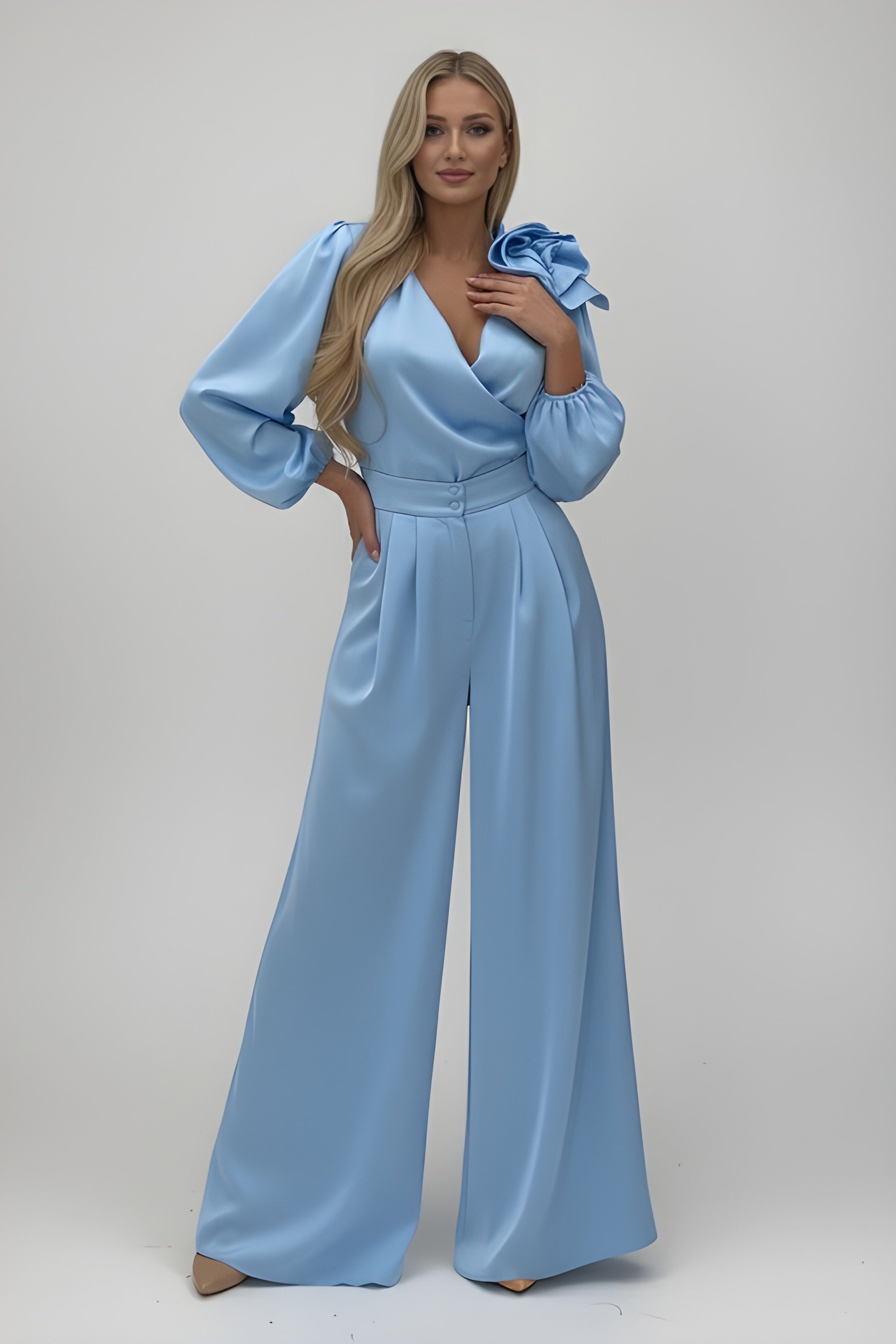 LUCY | Satin Elegant Flower Two-Piece Suit