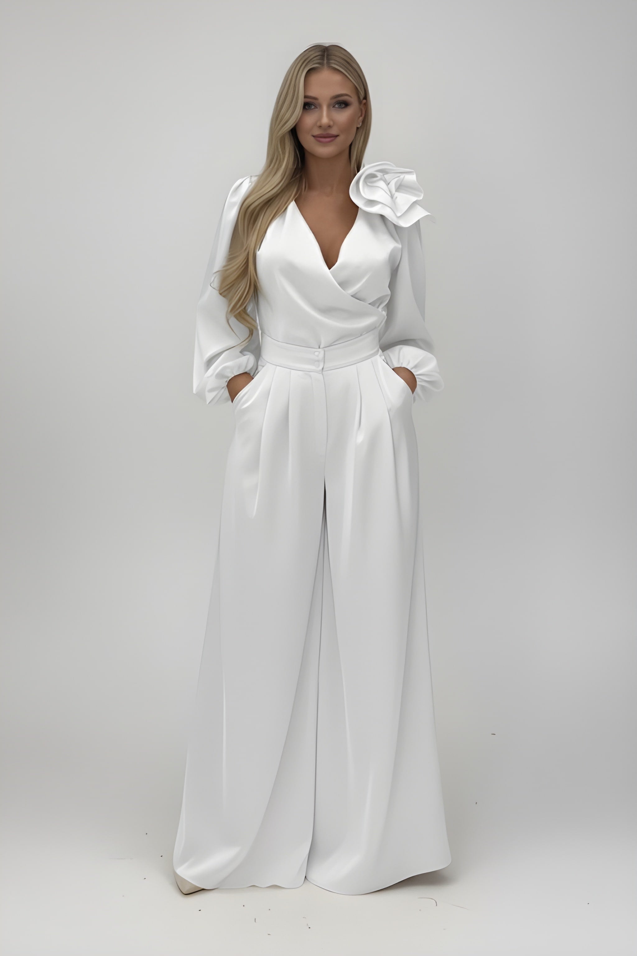 LUCY | Satin Elegant Flower Two-Piece Suit