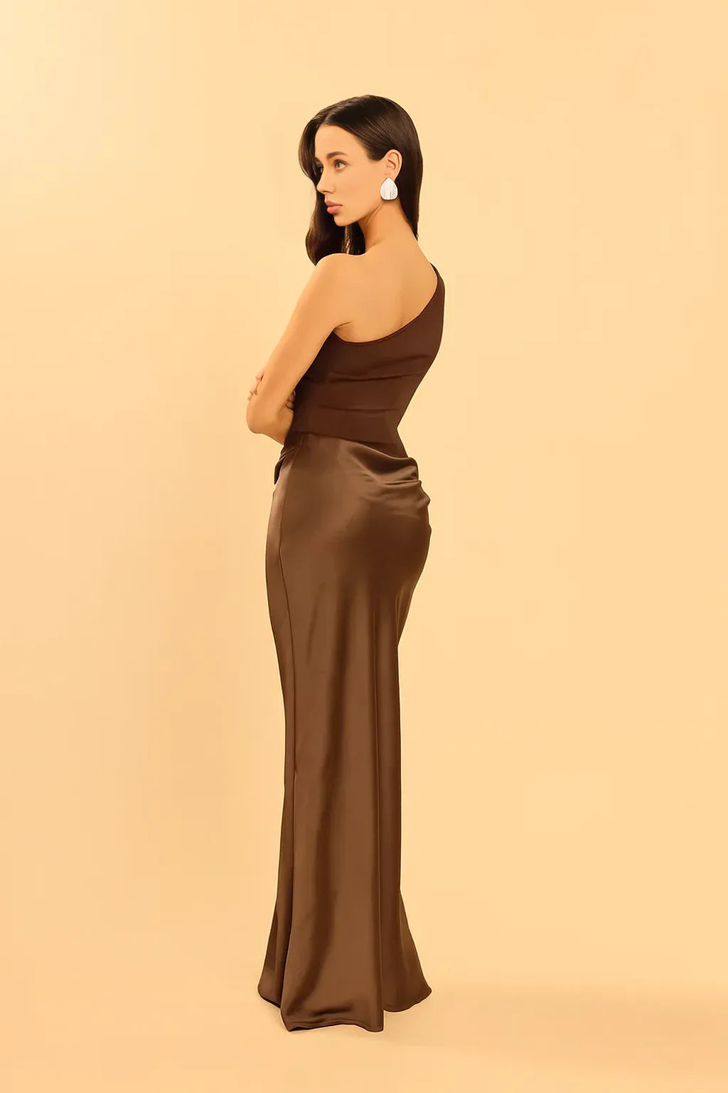 CASSIA | Draped Waist Satin-Panel Maxi Dress