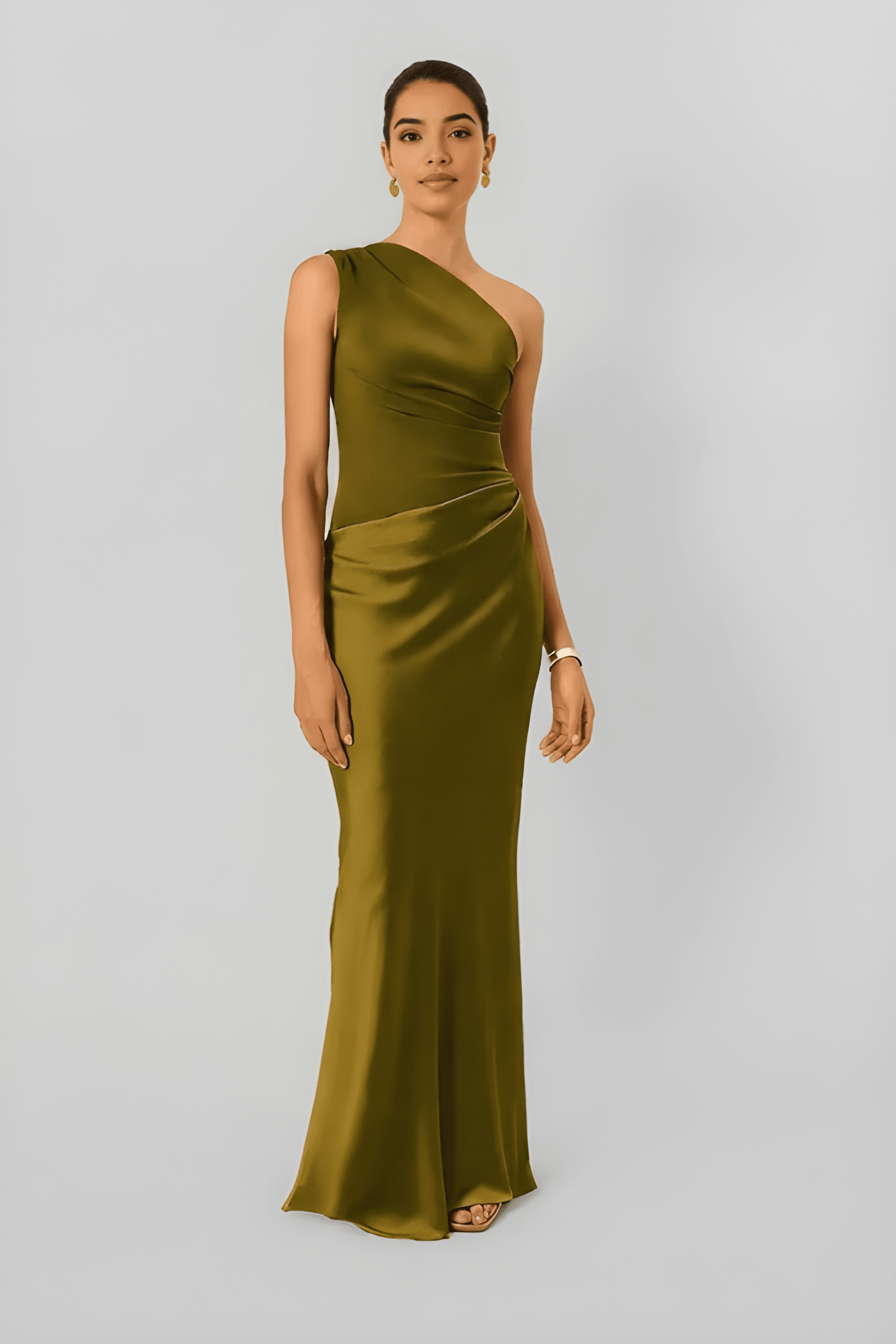 CASSIA | Draped Waist Satin-Panel Maxi Dress