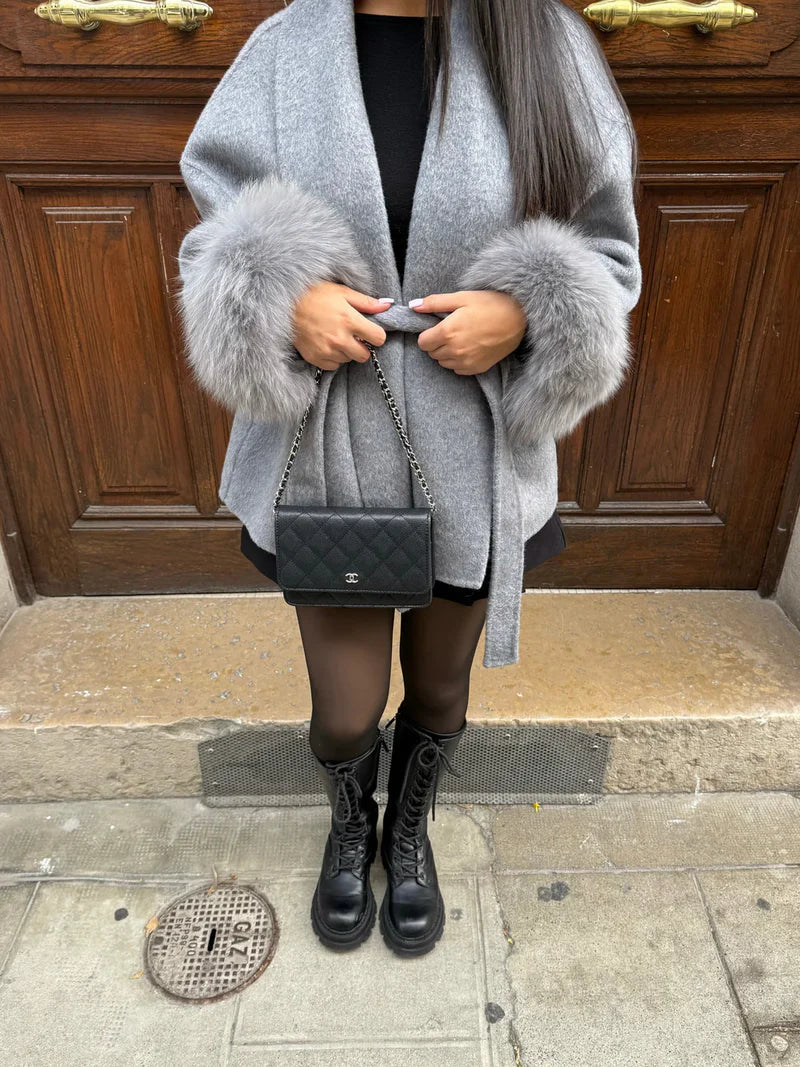FLORENCE | Belted Fur Wool Coat
