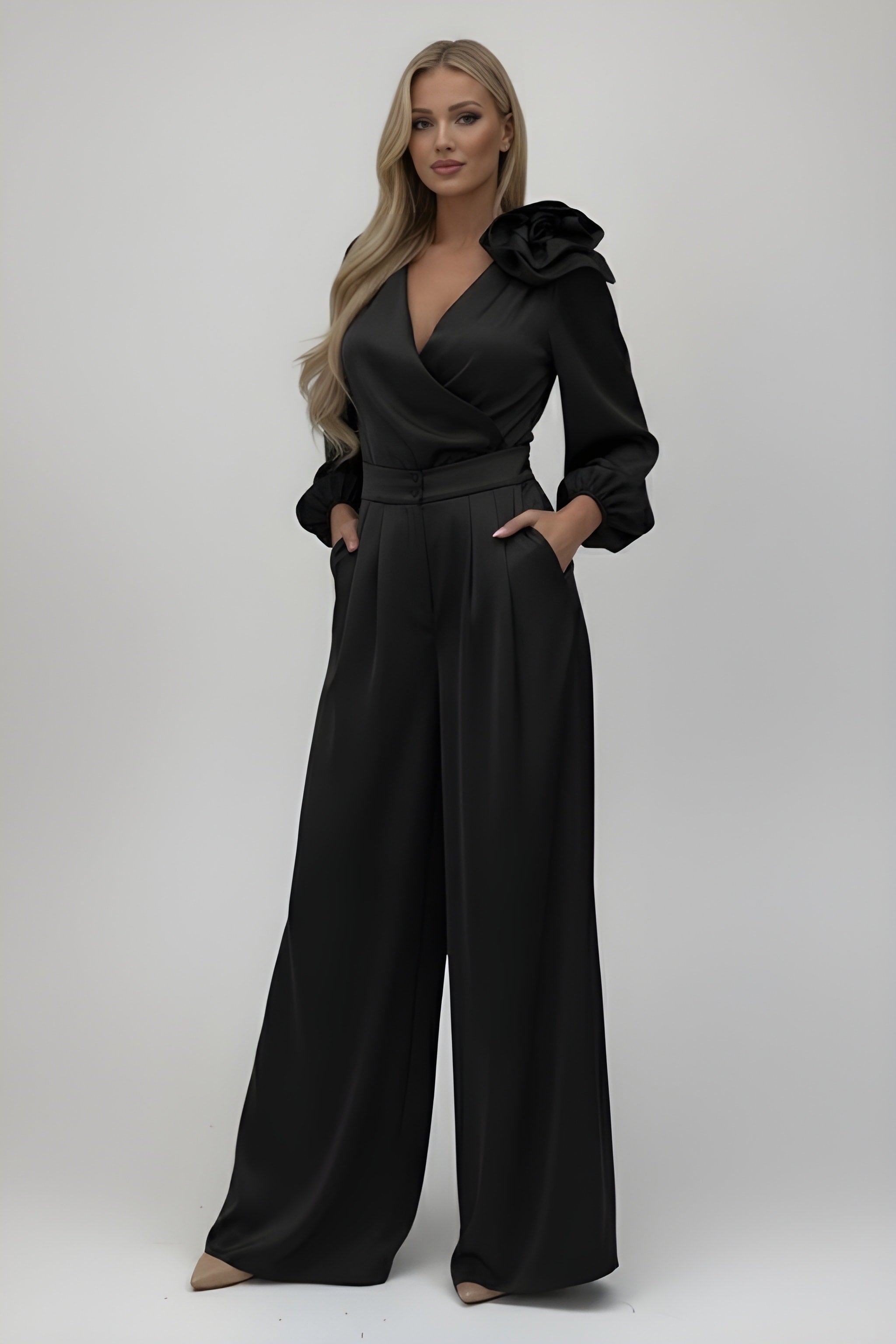 LUCY | Satin Elegant Flower Two-Piece Suit