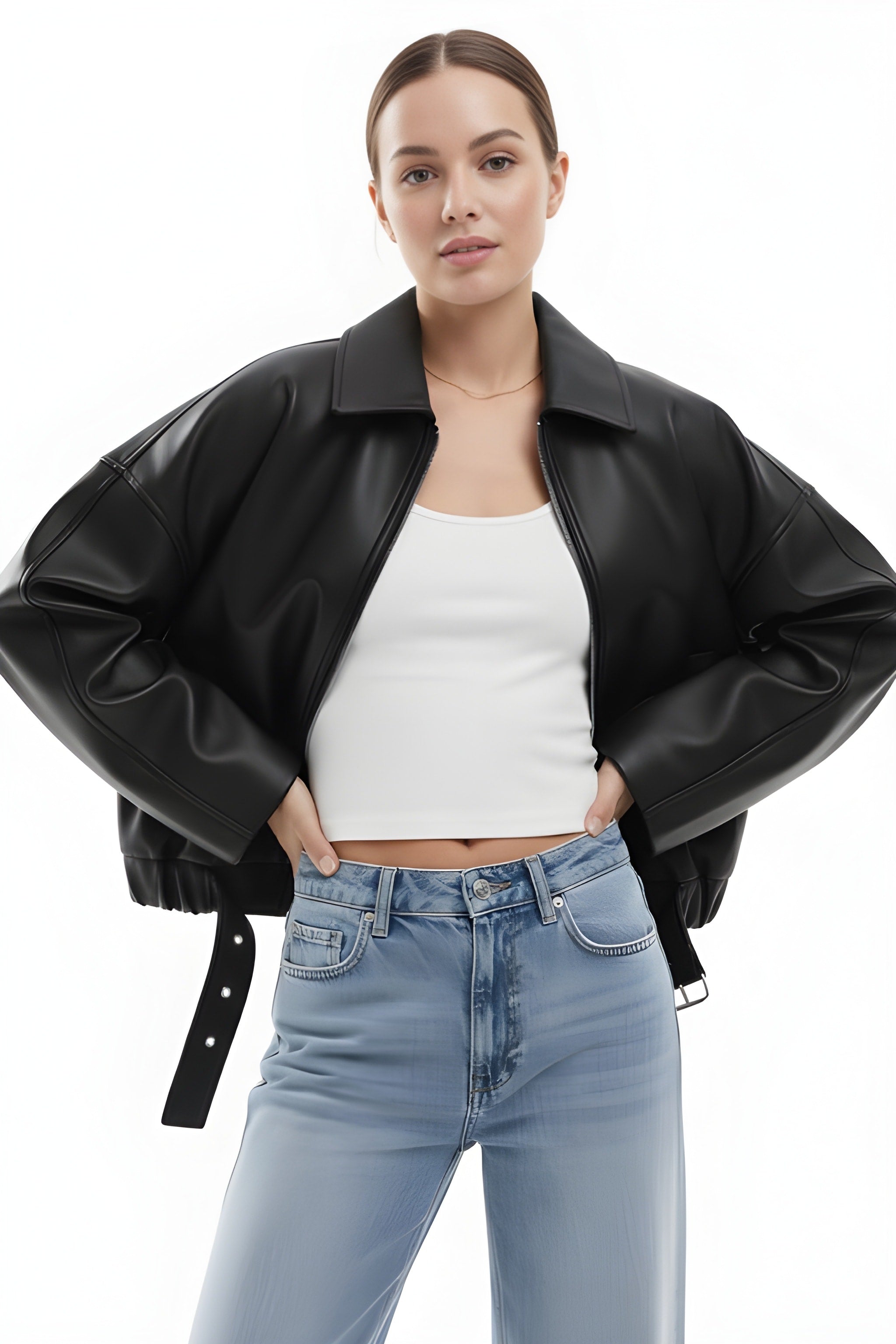 INDIGO | Oversized Faux Leather Bomber Jacket