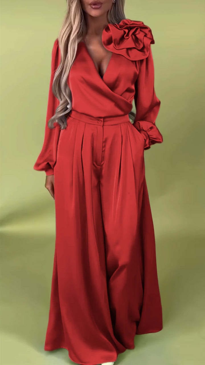 LUCY | Satin Elegant Flower Two-Piece Suit