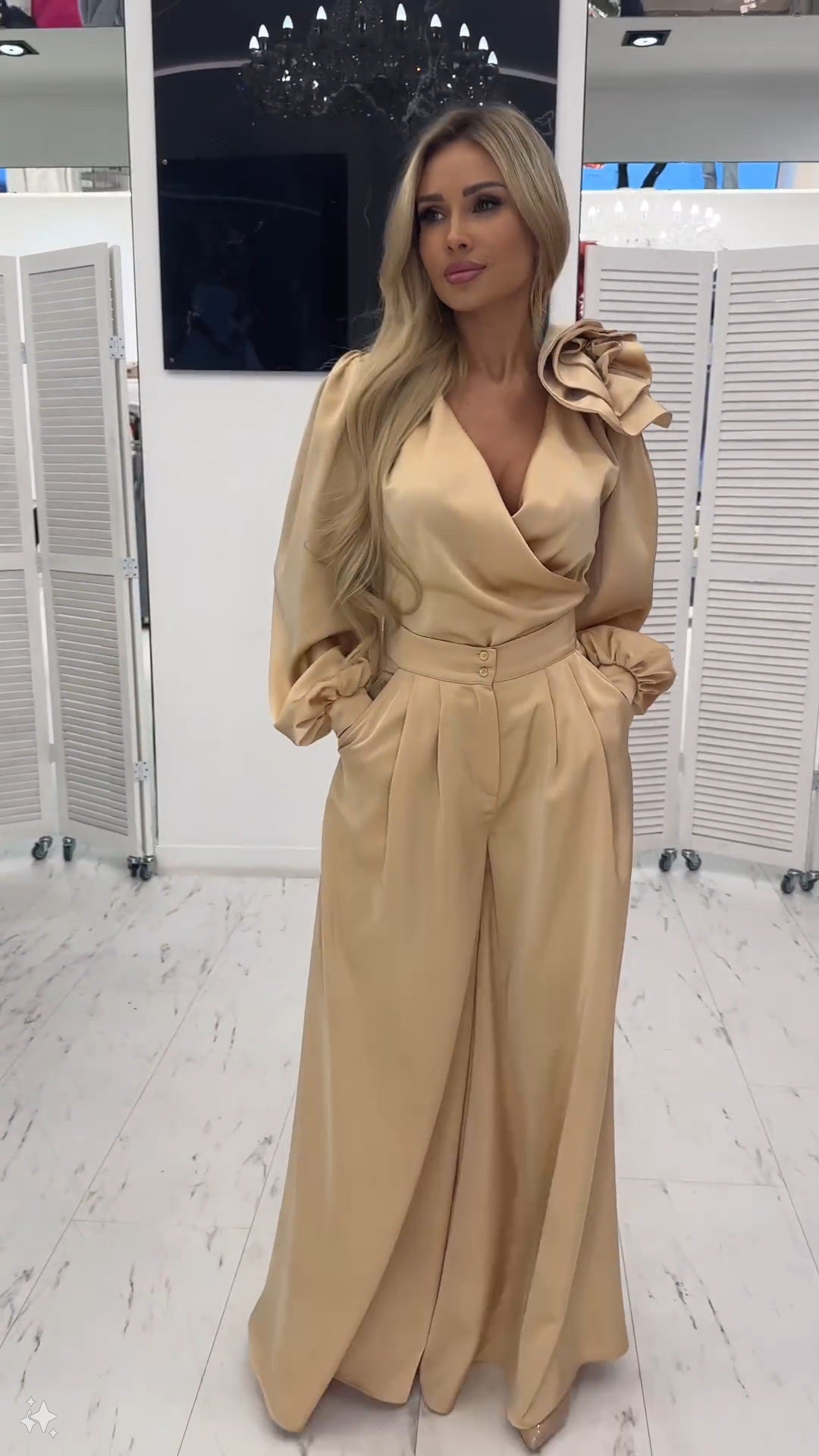 LUCY | Satin Elegant Flower Two-Piece Suit