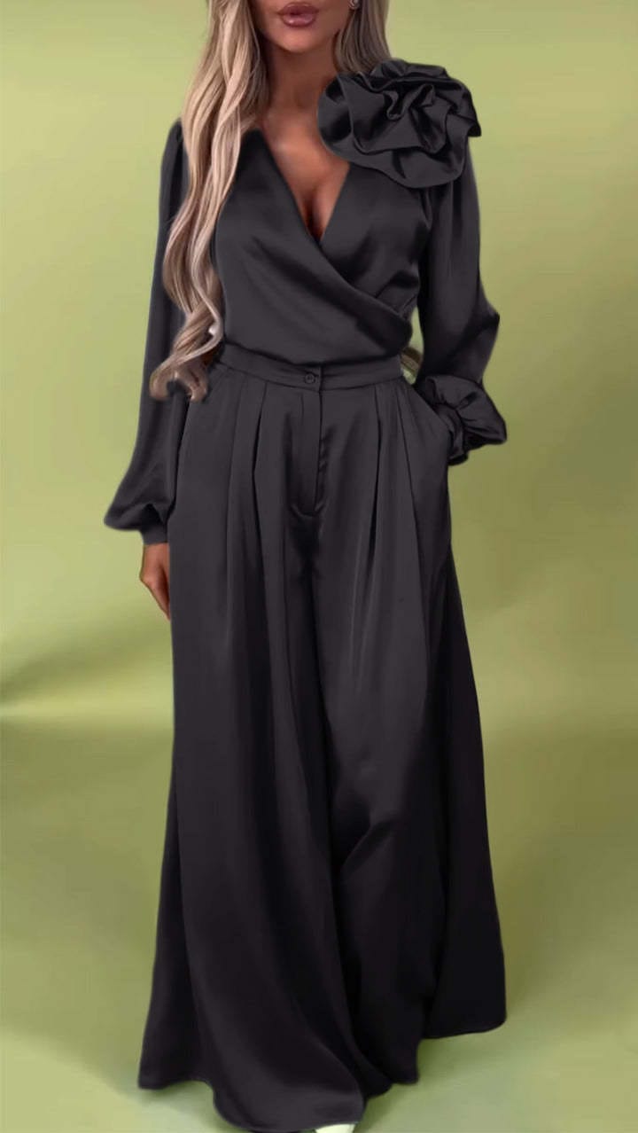 LUCY | Satin Elegant Flower Two-Piece Suit