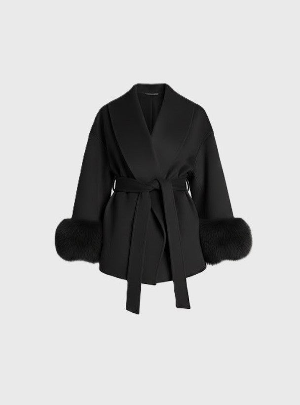 FLORENCE | Belted Fur Wool Coat