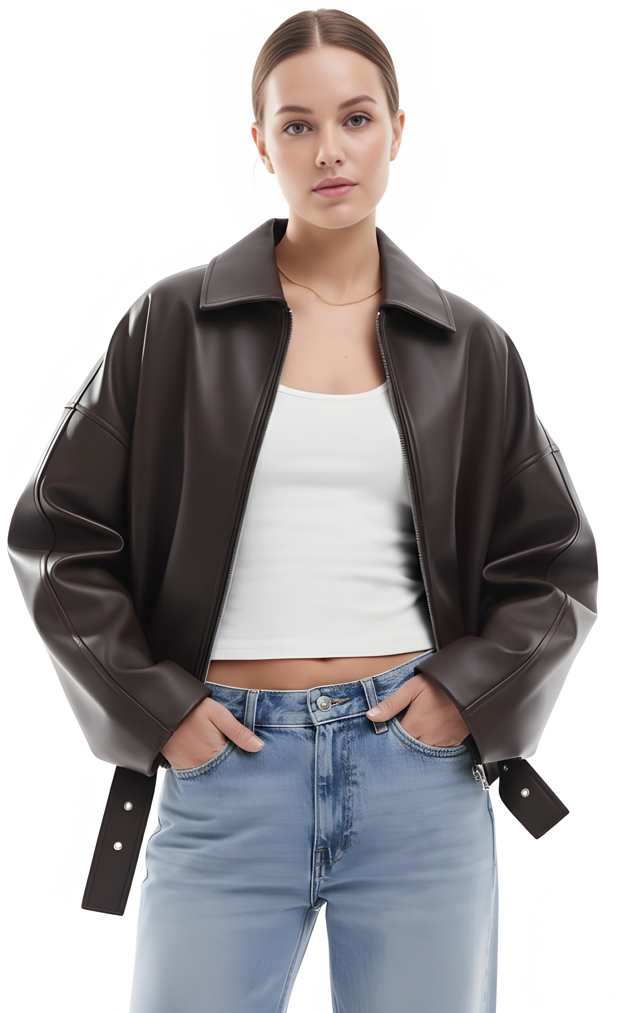 INDIGO | Oversized Faux Leather Bomber Jacket
