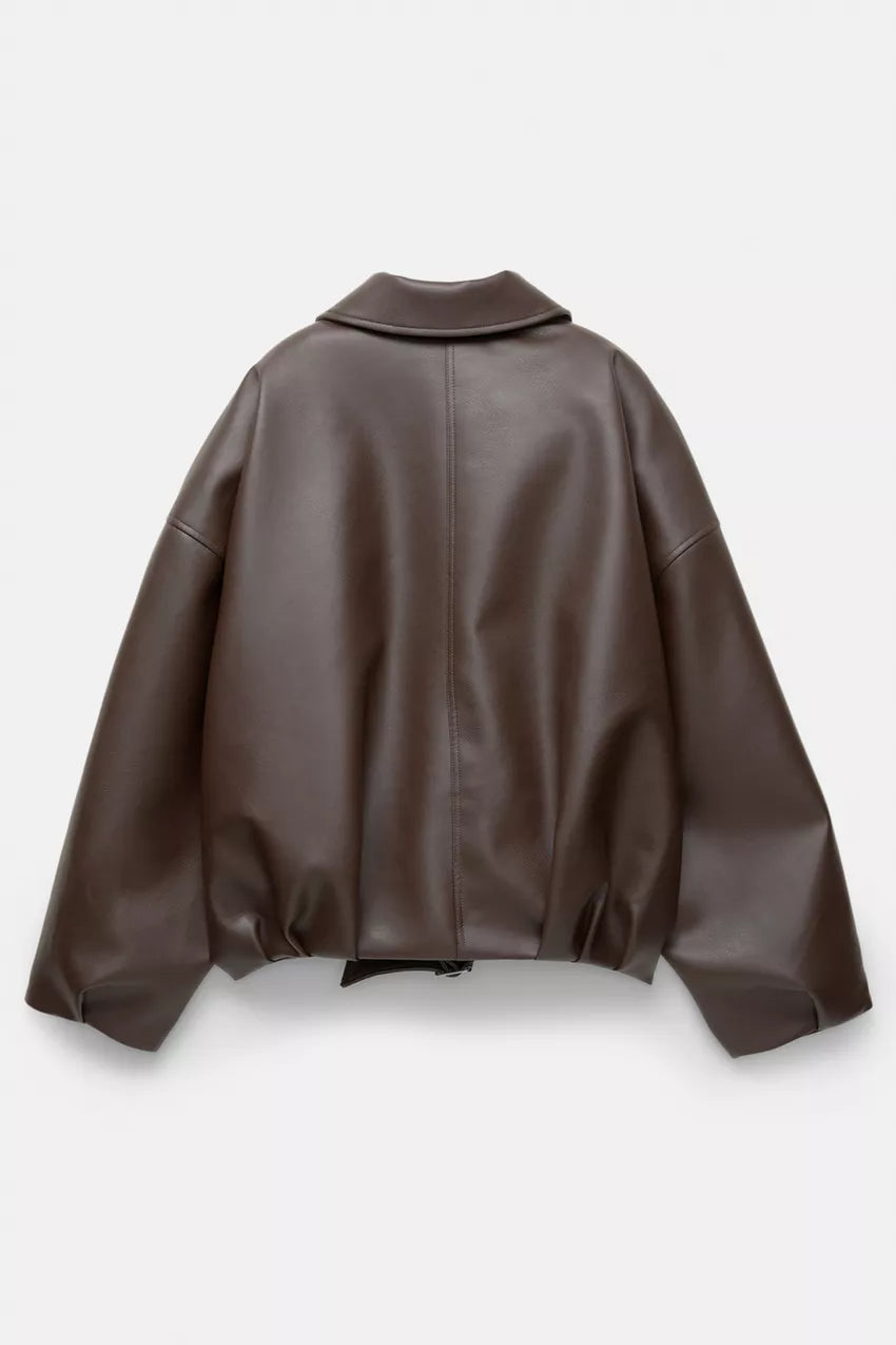 INDIGO | Oversized Faux Leather Bomber Jacket
