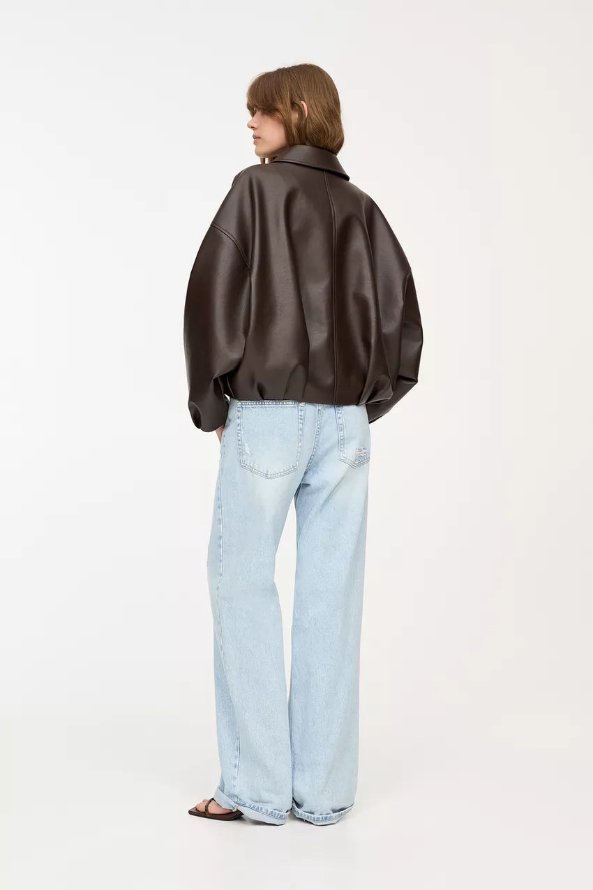INDIGO | Oversized Faux Leather Bomber Jacket