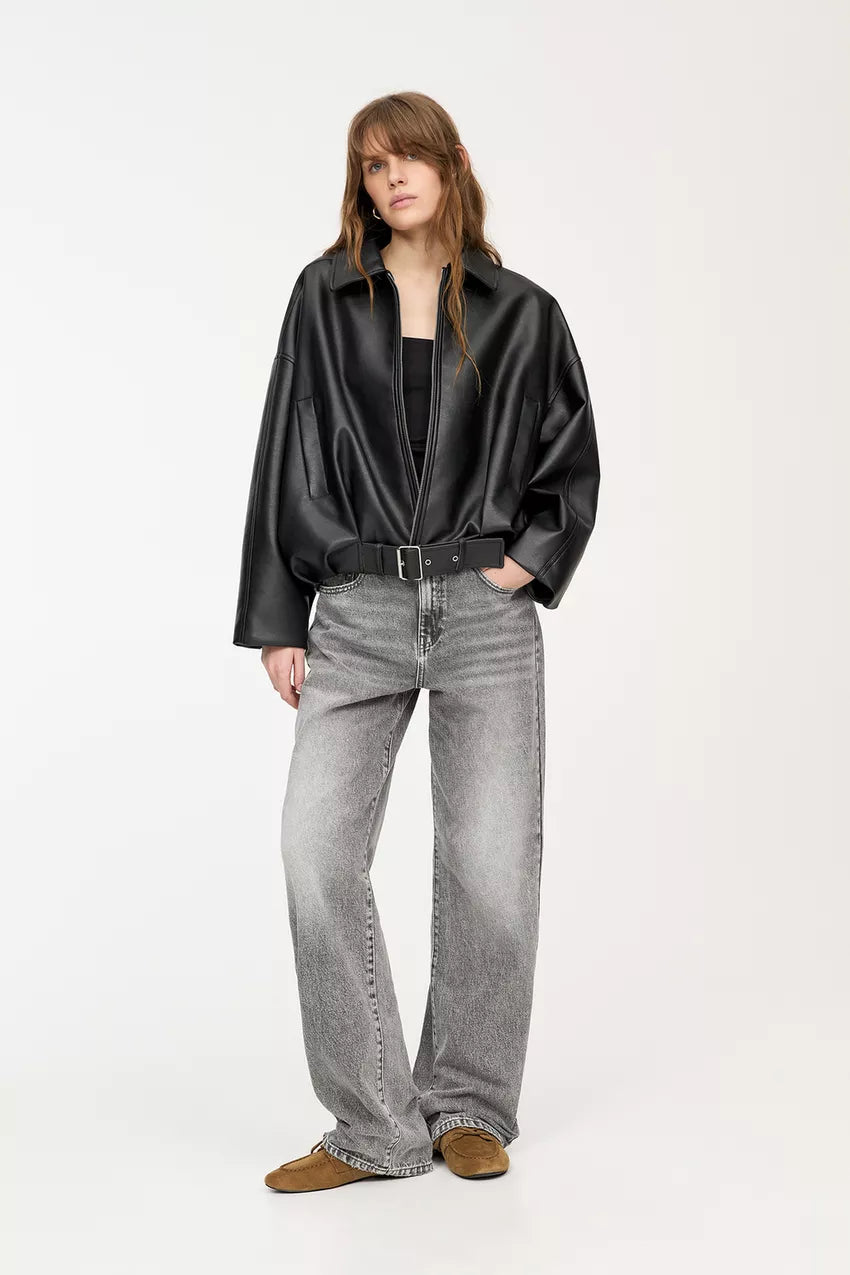 INDIGO | Oversized Faux Leather Bomber Jacket