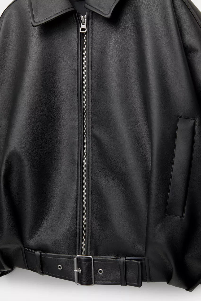 INDIGO | Oversized Faux Leather Bomber Jacket
