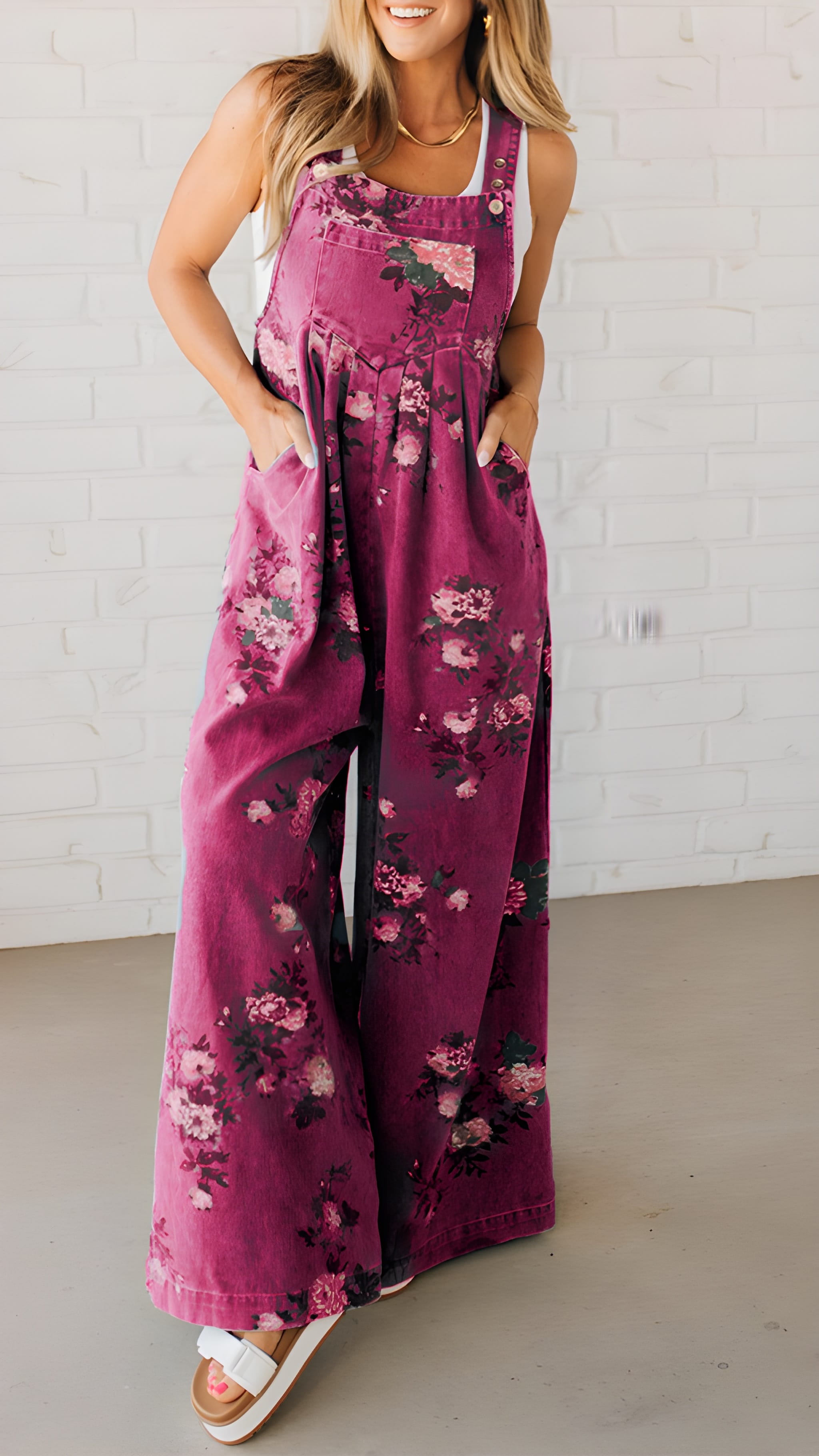 MATILDA | Floral Wide Leg Denim Overall