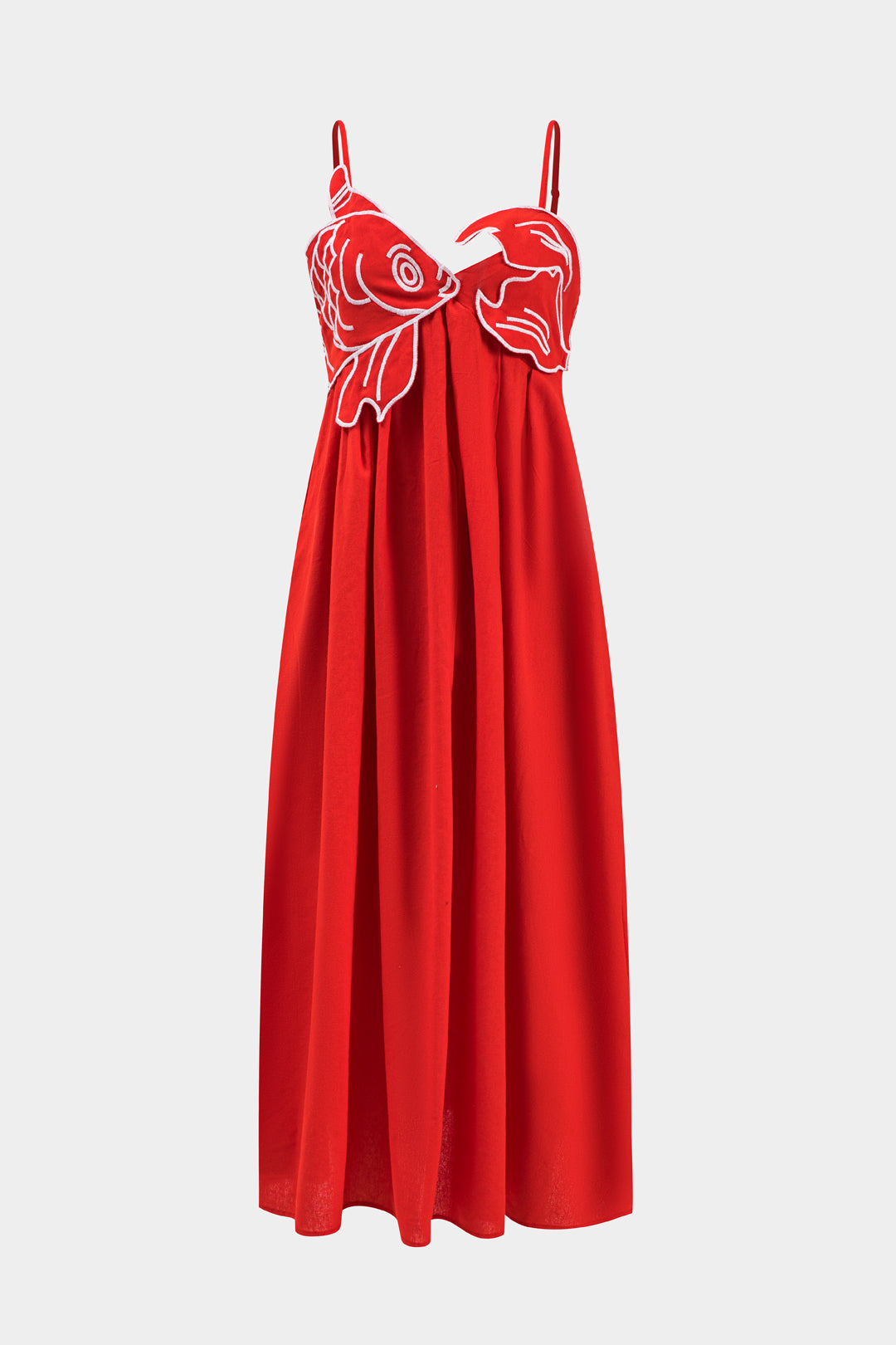 LILY | Pleated Fish Embroidery Maxi Dress