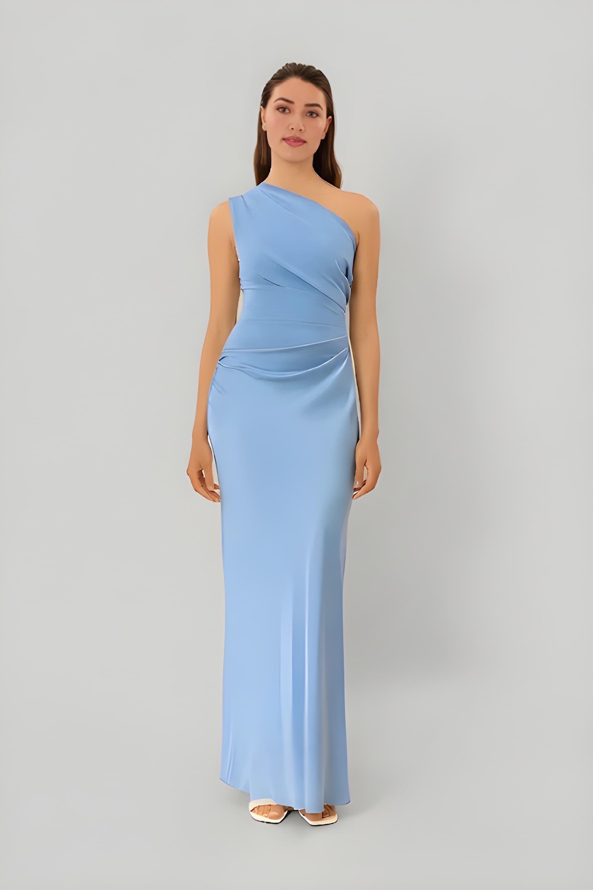 CASSIA | Draped Waist Satin-Panel Maxi Dress