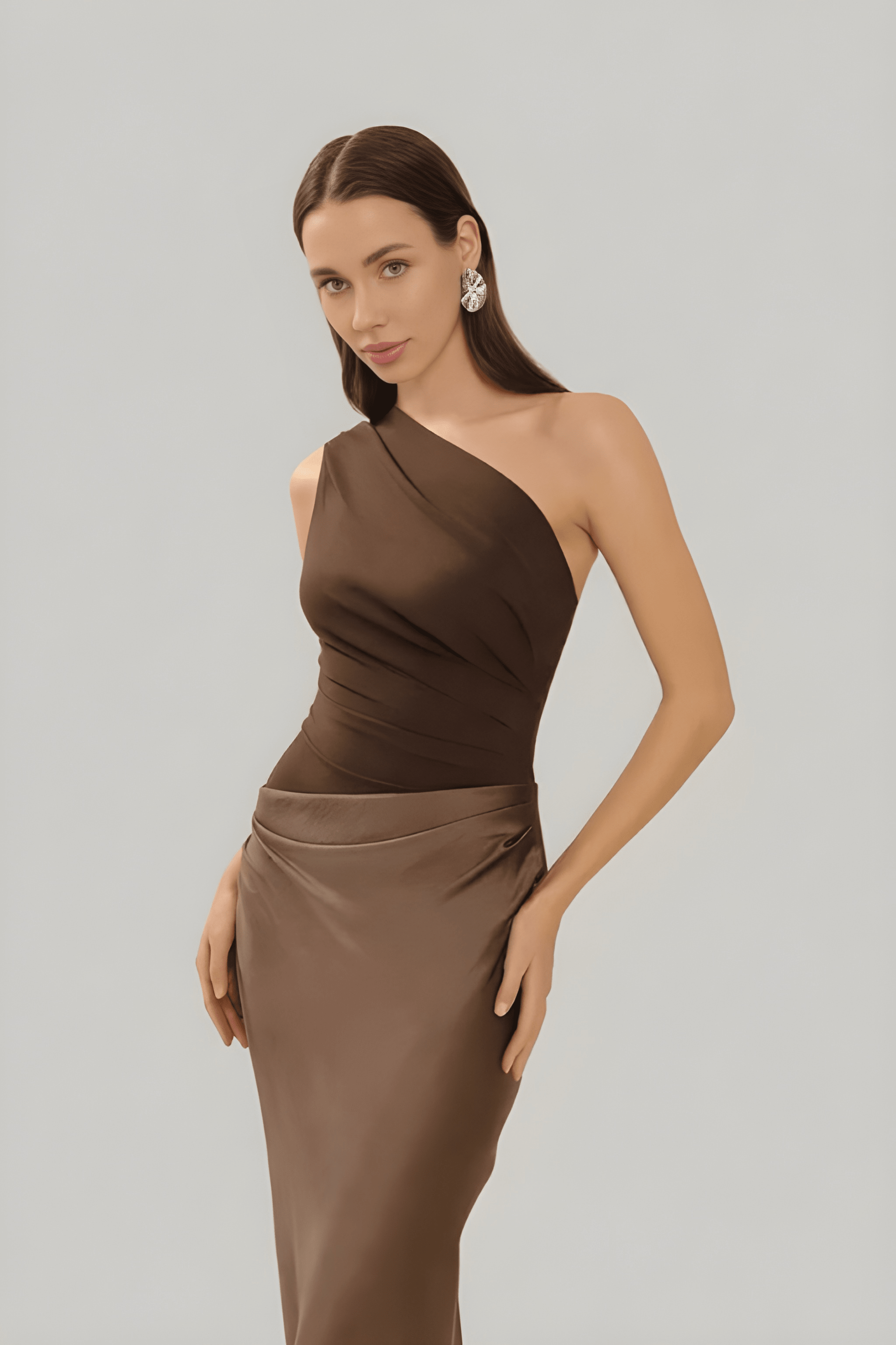 CASSIA | Draped Waist Satin-Panel Maxi Dress