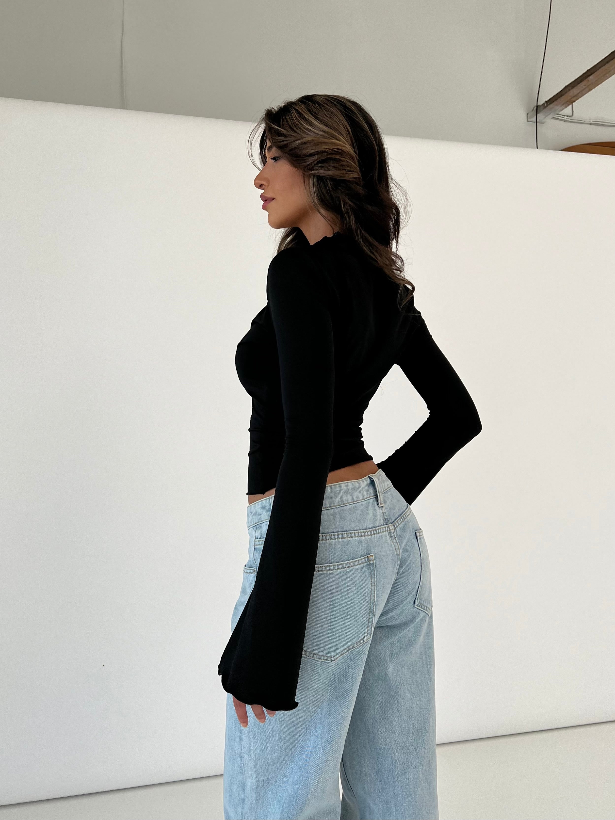 ARIA | Lace Trim Long Sleeve Top