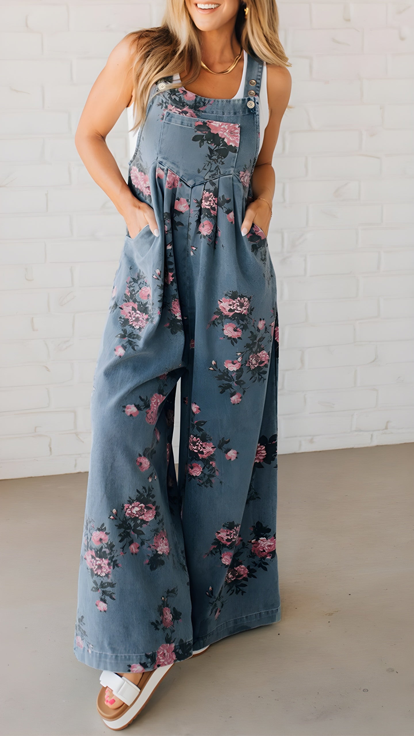 MATILDA | Floral Wide Leg Denim Overall