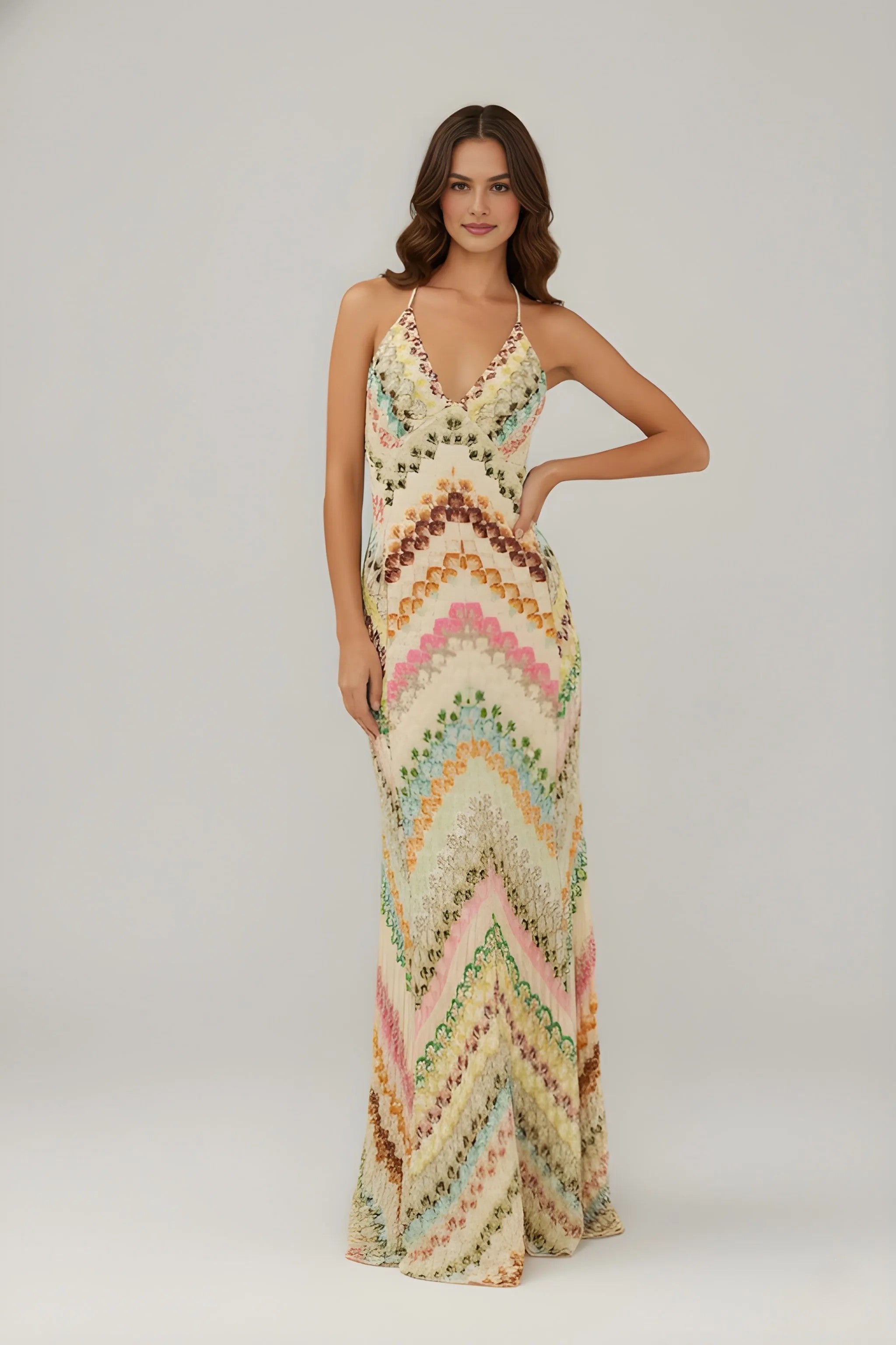 LEONORA | Multi Stripe Zigzag Chevron Maxi Dress