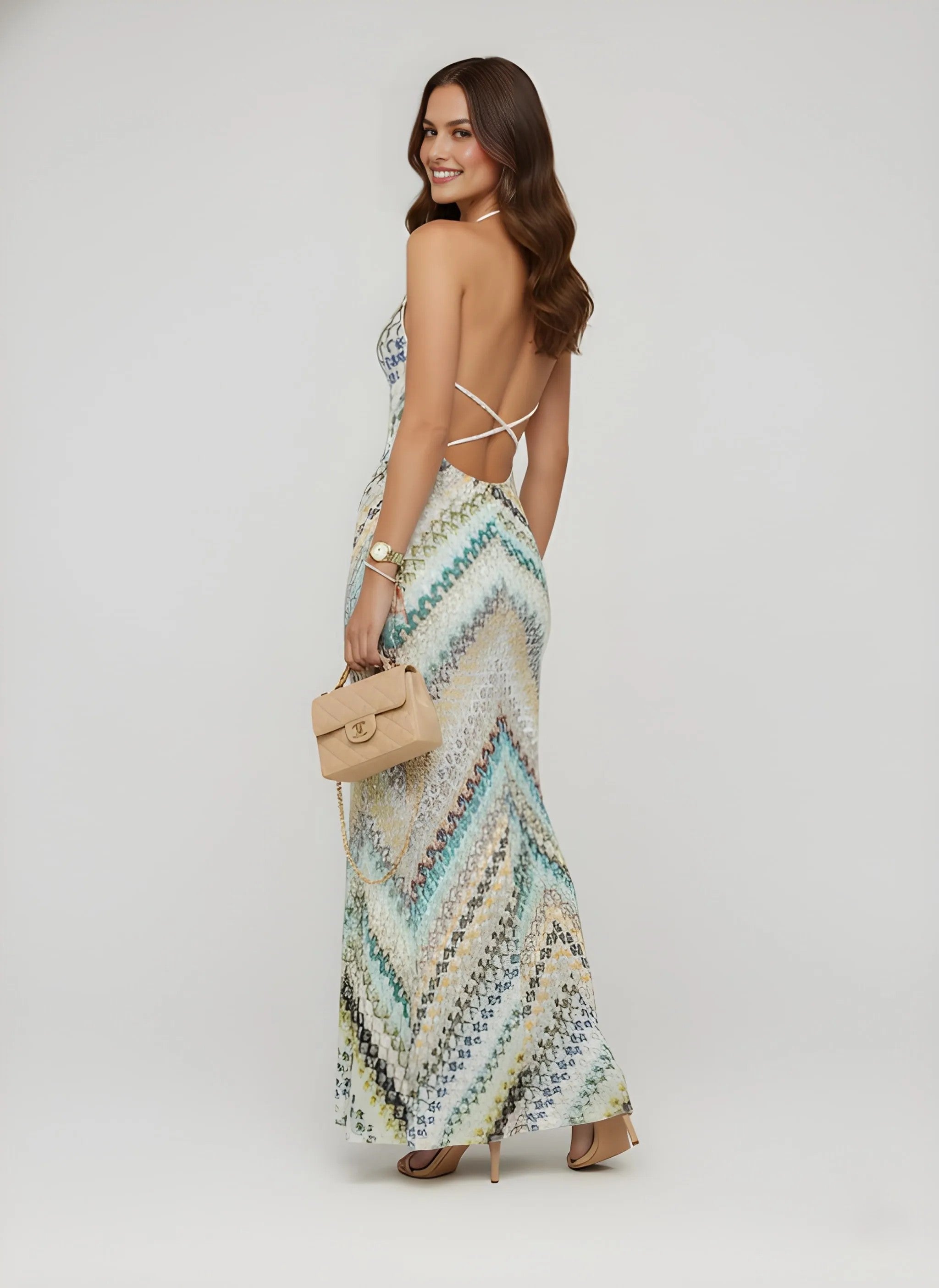 LEONORA | Multi Stripe Zigzag Chevron Maxi Dress