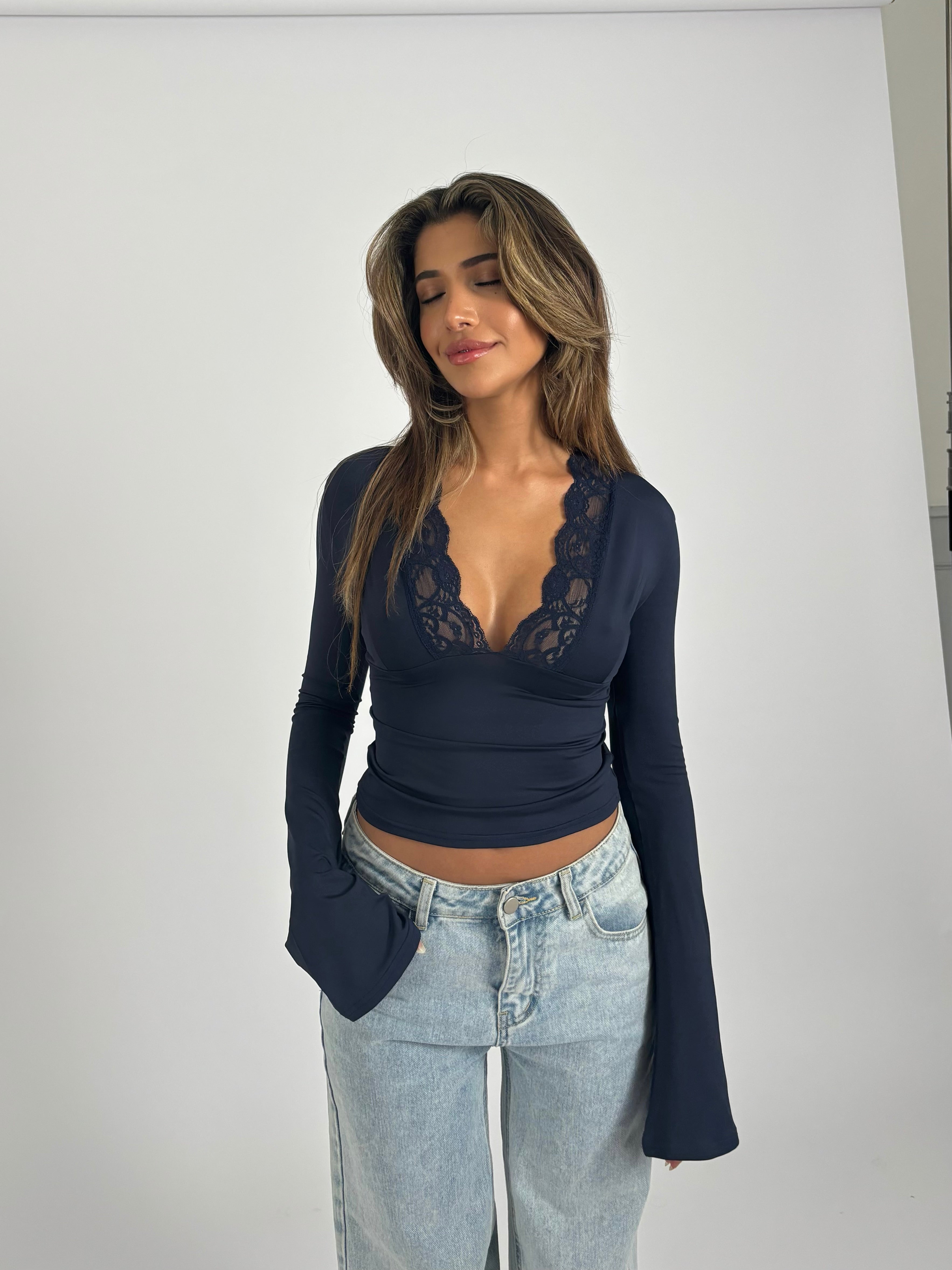 LYRA | Lace V-Neck Knit Top