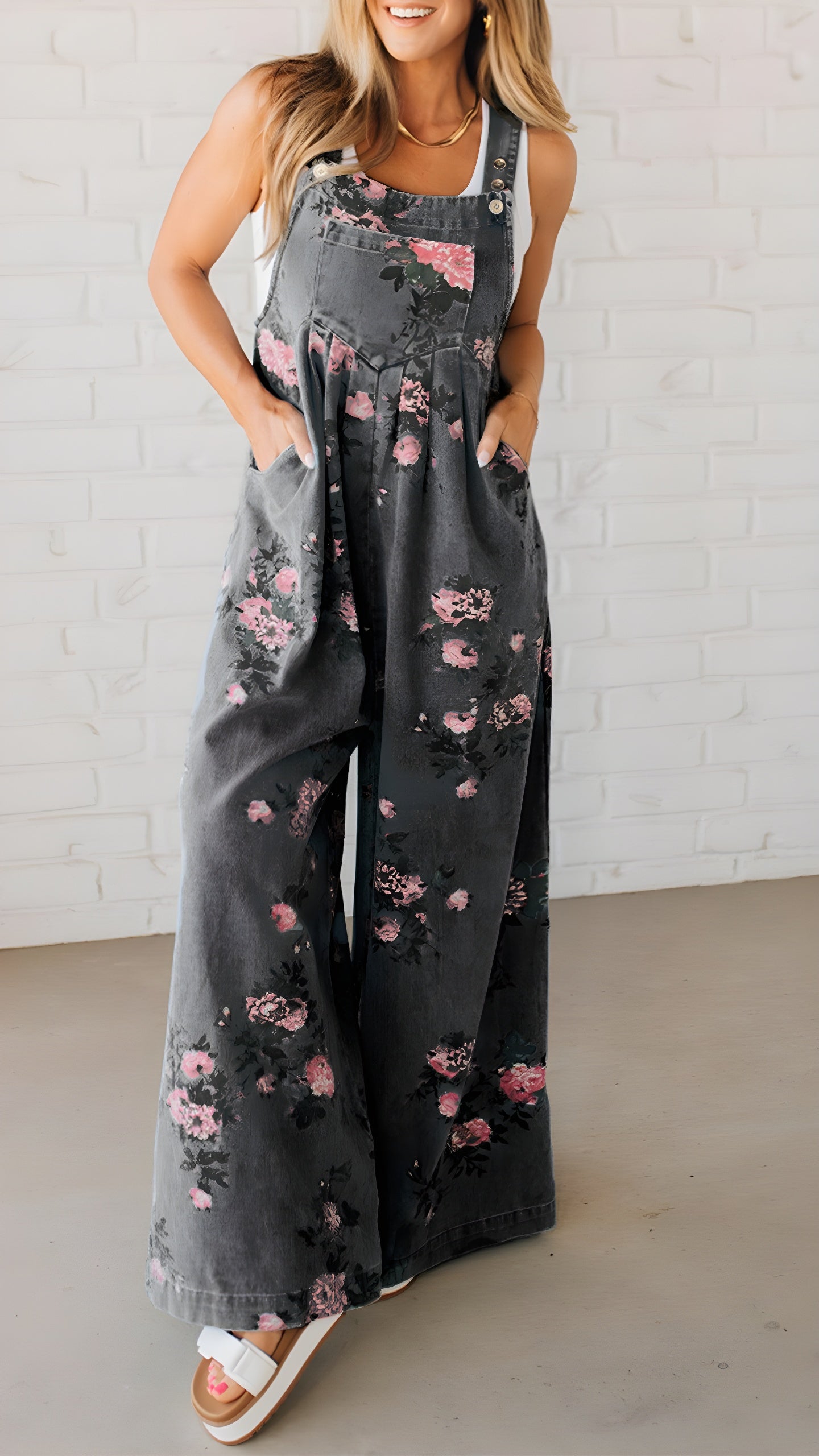 MATILDA | Floral Wide Leg Denim Overall