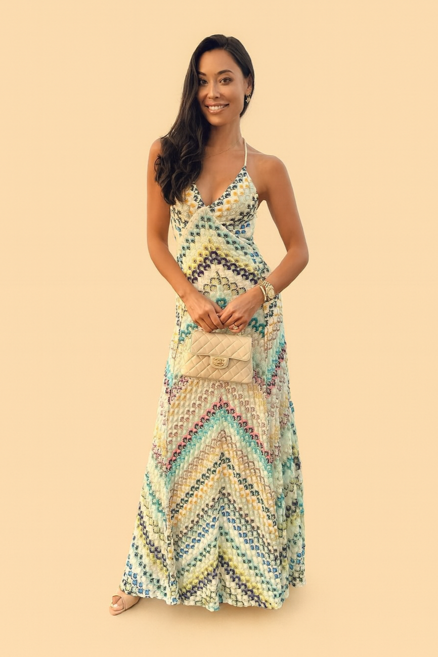 LEONORA | Multi Stripe Zigzag Chevron Maxi Dress